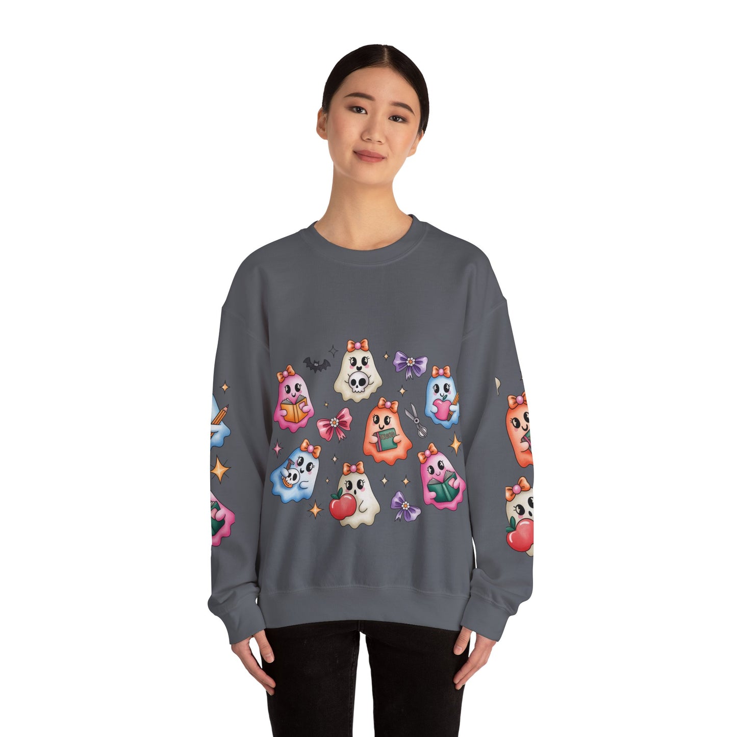 Cute Ghosts Women Crewneck Sweatshirt, Cozy Halloween Apparel, Spooky Season Outfit, Gift for Ghost Lovers, Funny Sweatshirt for Fall