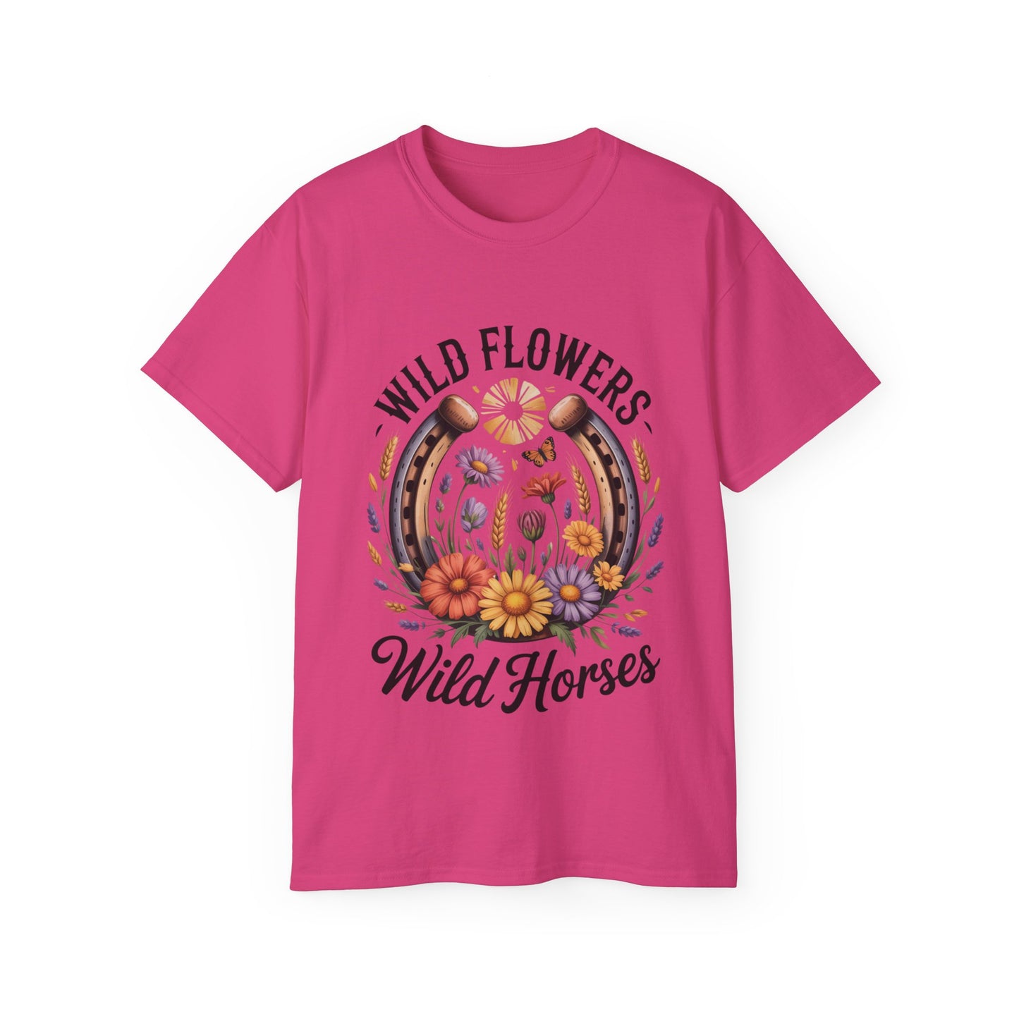 Wild Flowers Wild Horses Tee, Nature Lover Shirt, Equestrian Gift, Floral Graphic T-Shirt, Summer Fashion, Boho Style