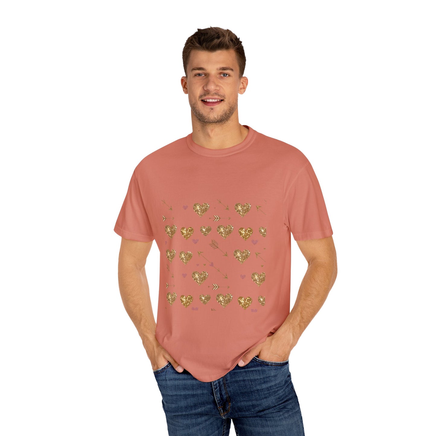 Gold Heart Pattern Women T-Shirt - Perfect for Everyday Love