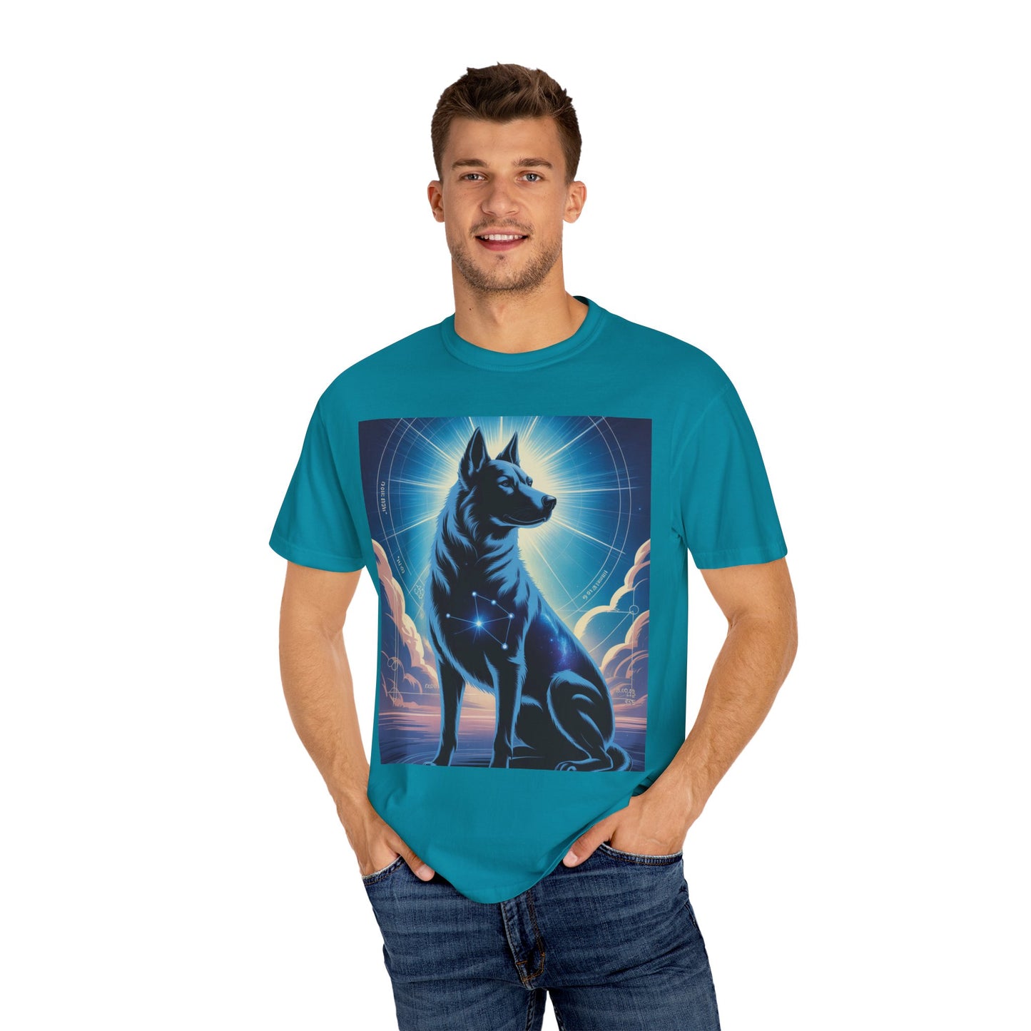 Cosmic Canine Men's T-shirt | Starry Dog Graphic Tee, Animal Lover Gift, Soft Cotton Top, Casual Wear, Unique Pet Shirt