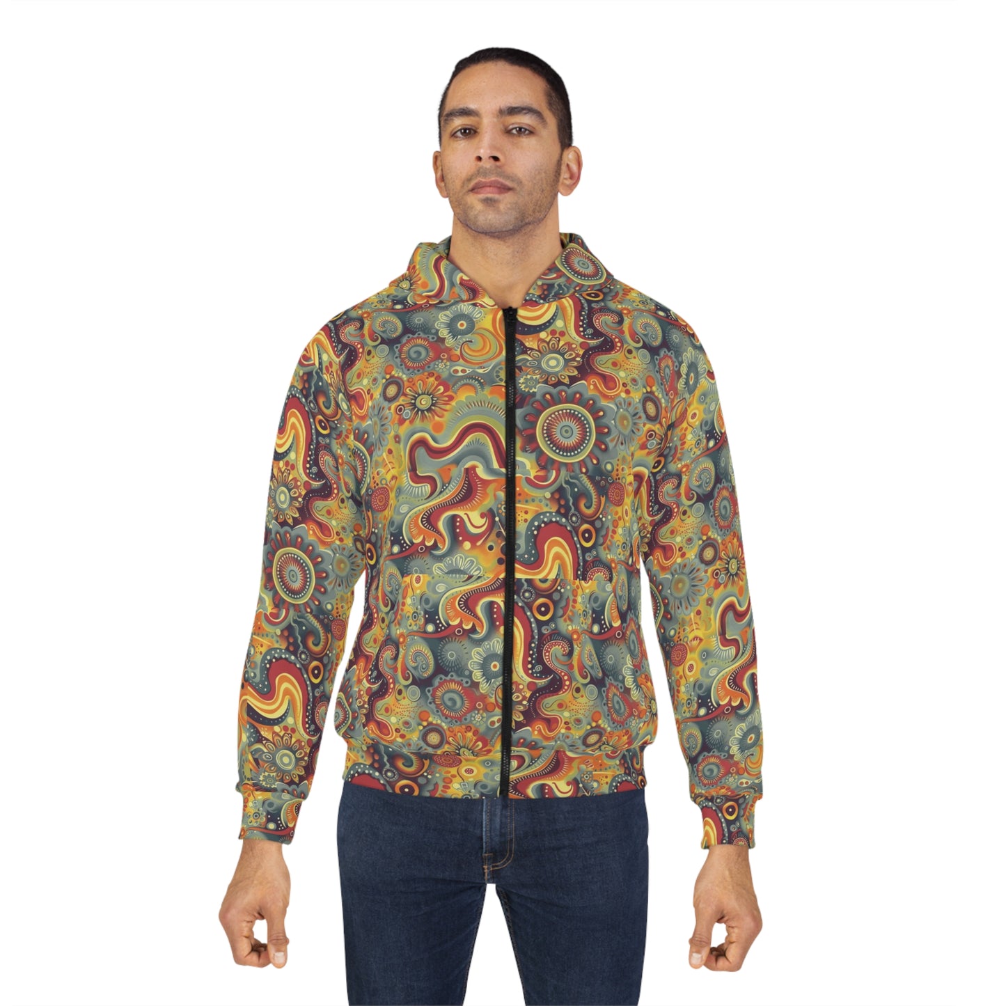 Sudadera con capucha y cremallera de estilo bohemio y colorido: perfecta para festivales y días de relax