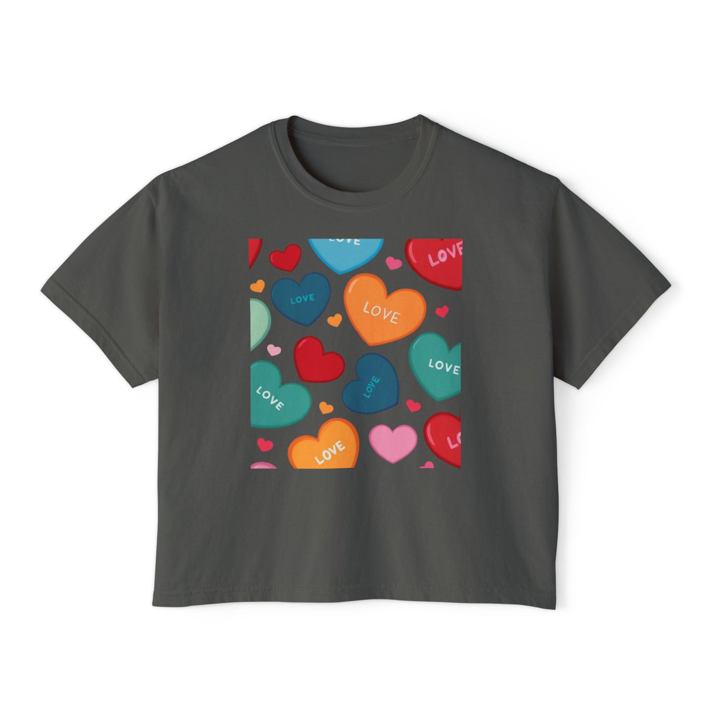 Heart Print Shirt Women's Love Boxy Tee