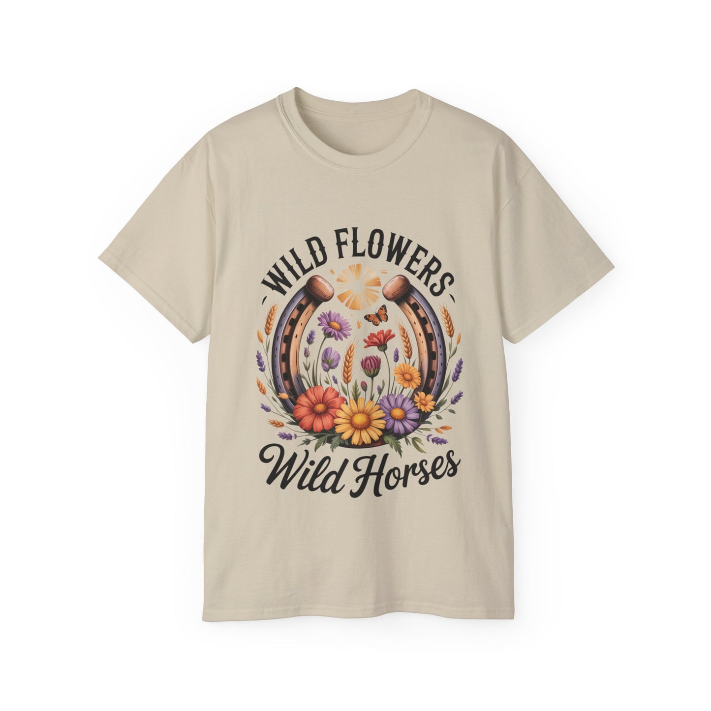 Wild Flowers Wild Horses Tee, Nature Lover Shirt, Equestrian Gift, Floral Graphic T-Shirt, Summer Fashion, Boho Style