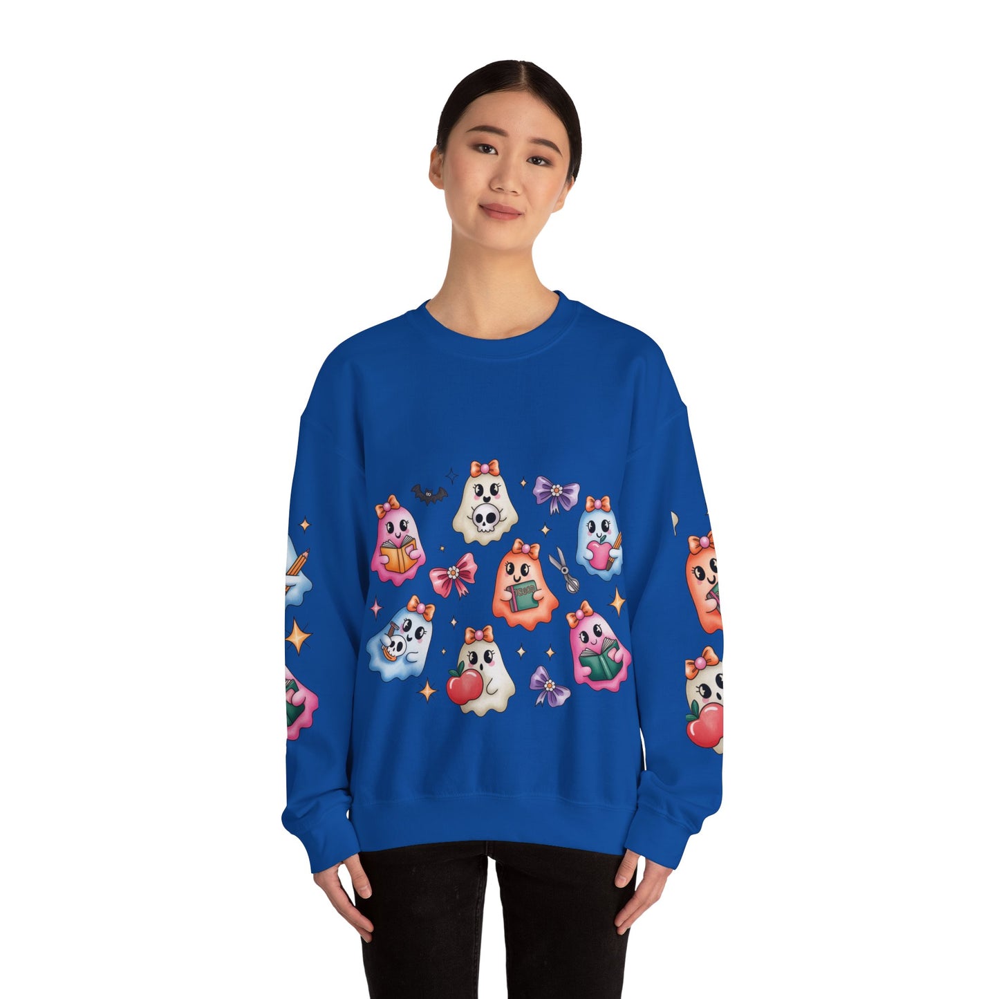Cute Ghosts Women Crewneck Sweatshirt, Cozy Halloween Apparel, Spooky Season Outfit, Gift for Ghost Lovers, Funny Sweatshirt for Fall