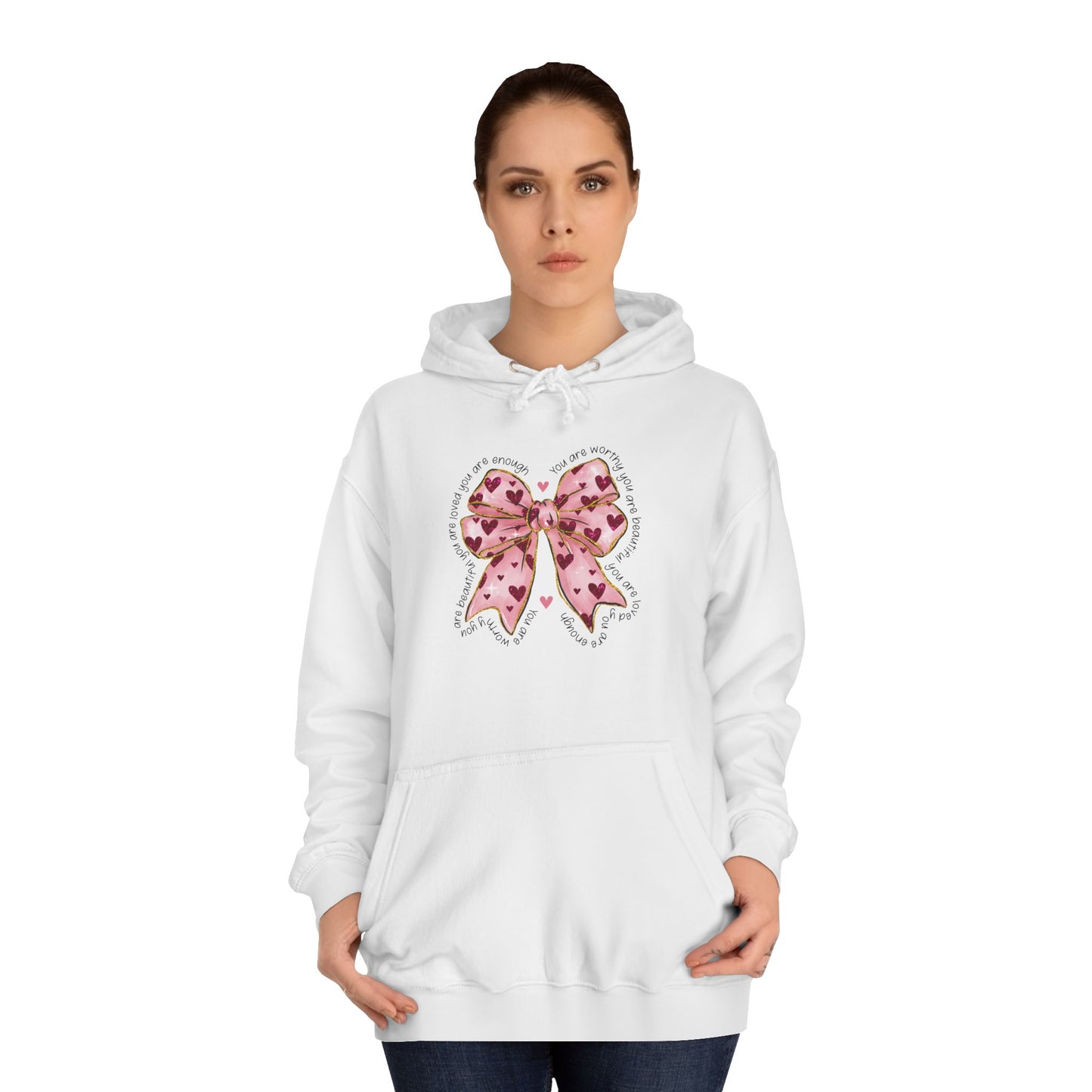 Cute Pink Bow College Hoodie - Stylish & Comfy