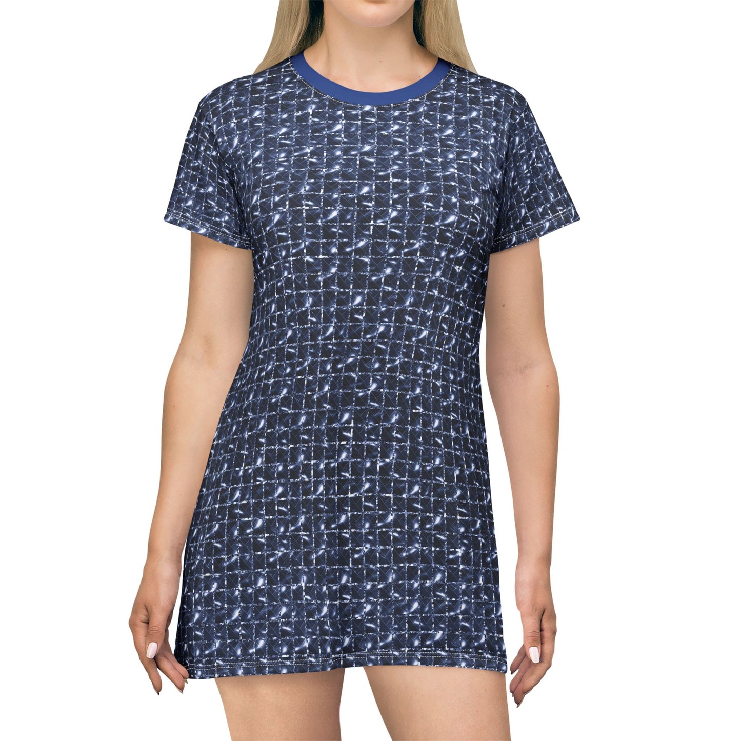 Navy Geometric Print T-Shirt Dress - Casual Comfort for Everyday Wear