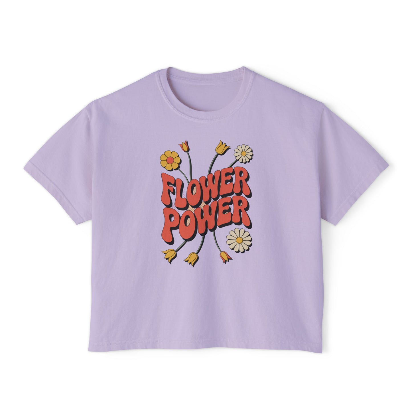 Flower Power Women's Boxy Tee, Vintage Inspired Top, Casual Streetwear, Boho Style Shirt, Perfect for Festivals, Everyday Wear