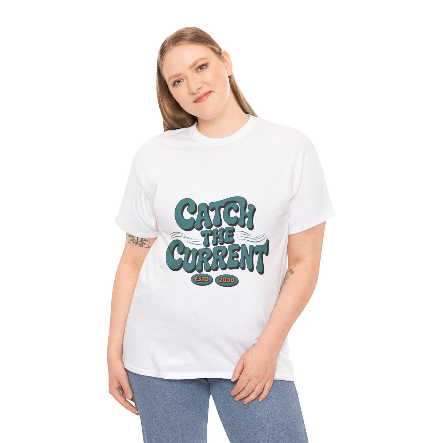 Catch the Current Tee, Relaxed Cotton T-Shirt, Beach Vibe Top, Casual Wear, Perfect Gift for Surfers, Summer Fun