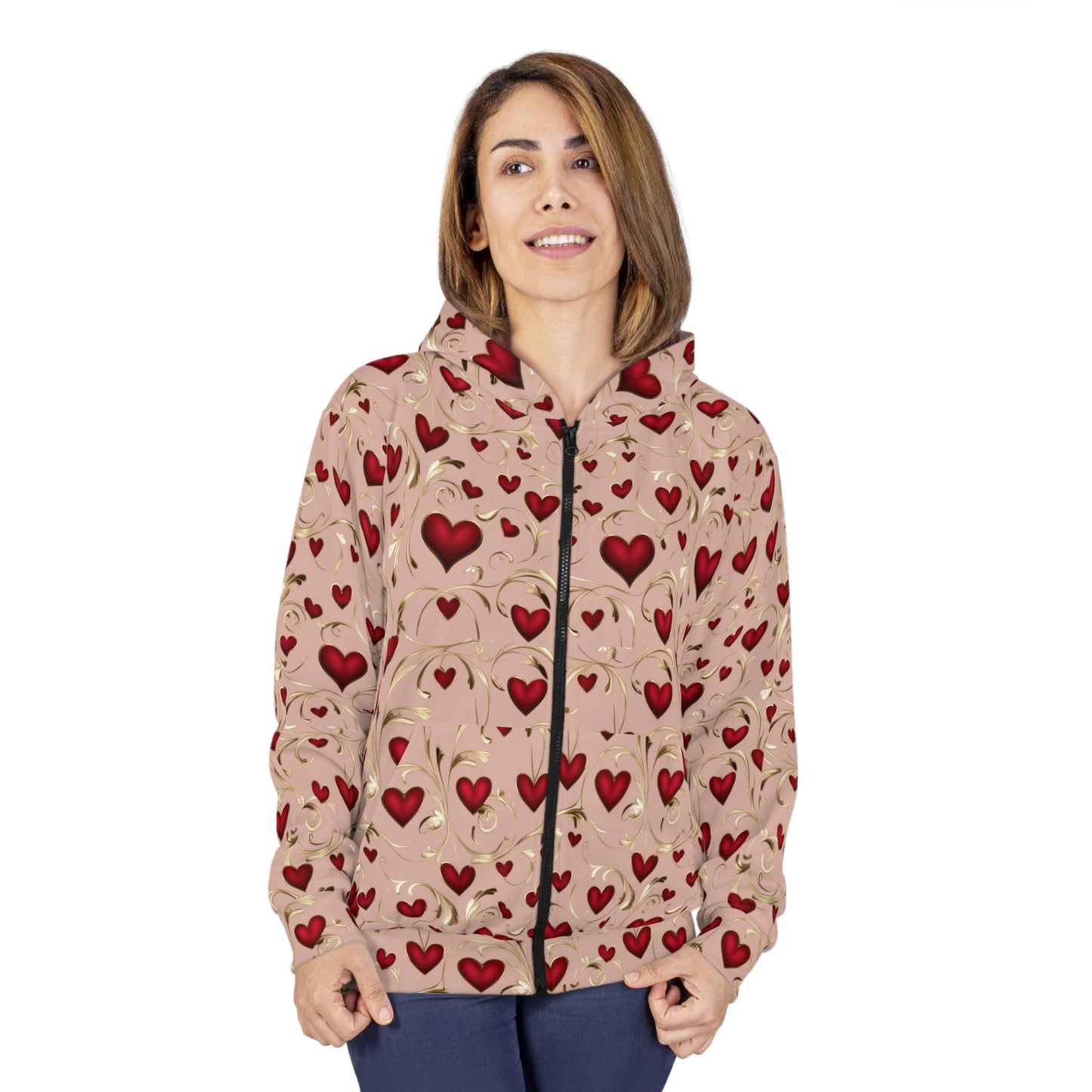 Felpa con cappuccio Love Hearts Zip - Abbigliamento accogliente per San Valentino