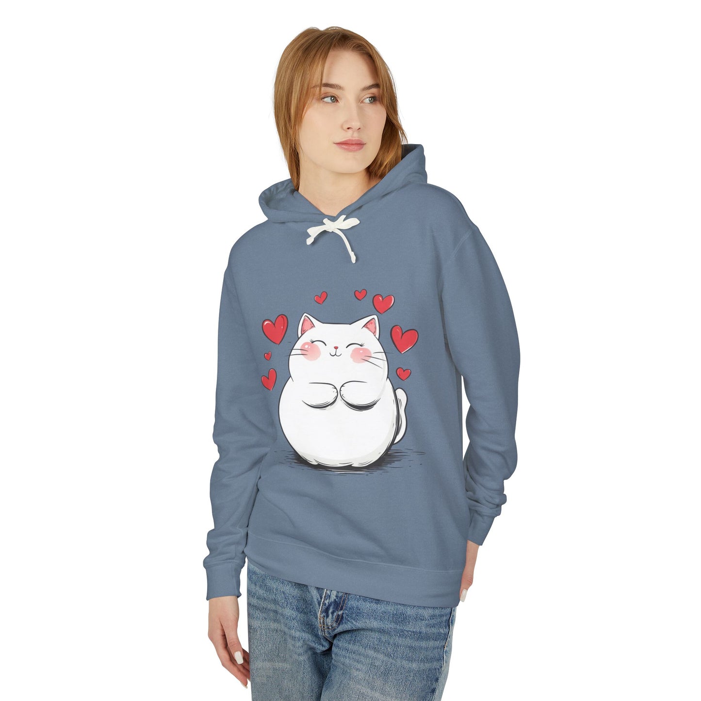 Cute Cat Love Lightweight Hooded Sweatshirt
