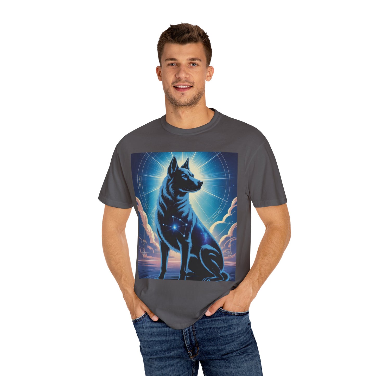 Cosmic Canine Men's T-shirt | Starry Dog Graphic Tee, Animal Lover Gift, Soft Cotton Top, Casual Wear, Unique Pet Shirt