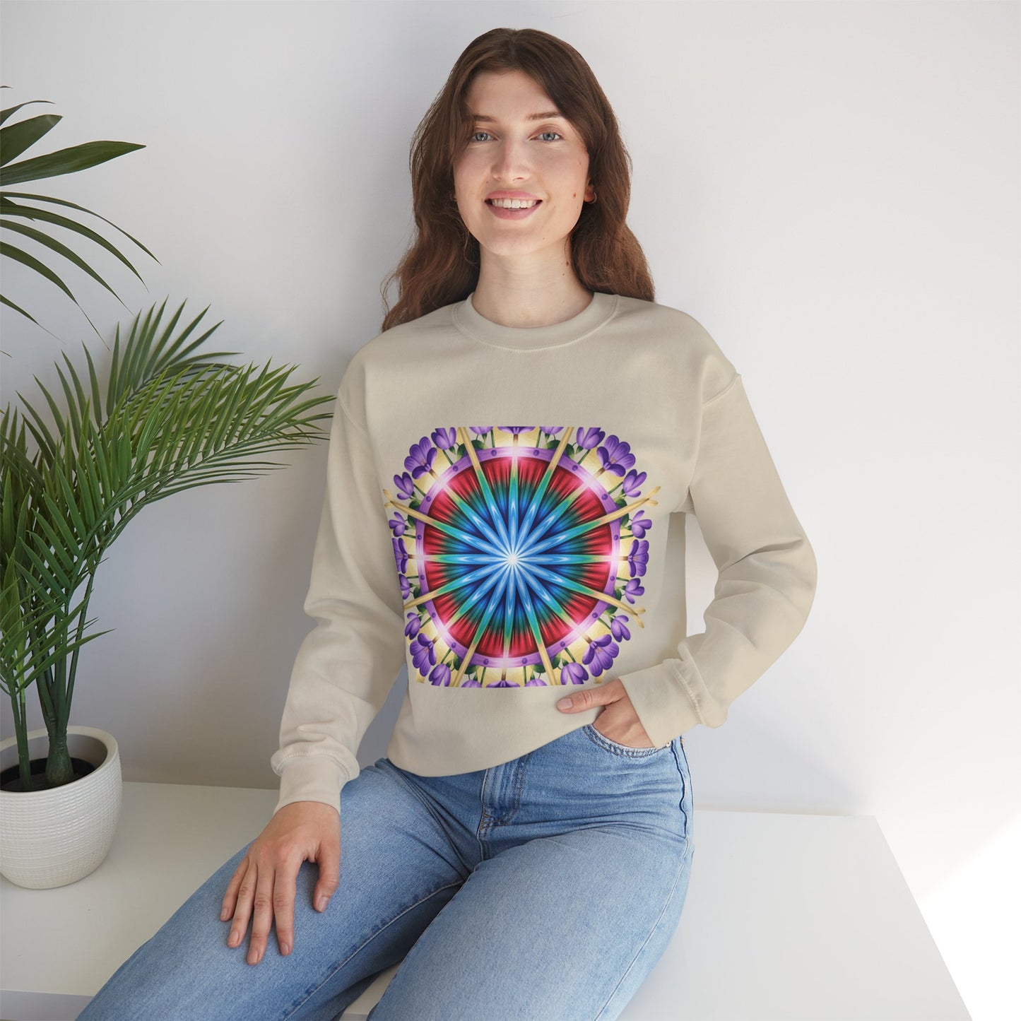 Vibrant Floral Mandala Crewneck Sweatshirt | Cozy Apparel, Stylish Gift, Casual Wear, Everyday Comfort, Botanical Design