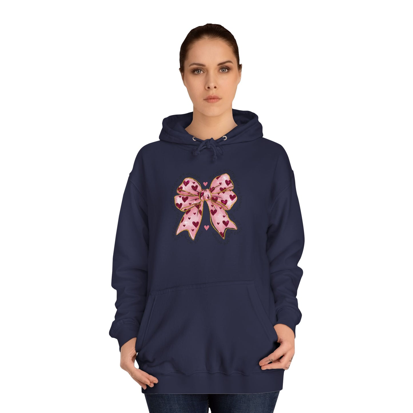 Cute Pink Bow College Hoodie - Stylish & Comfy