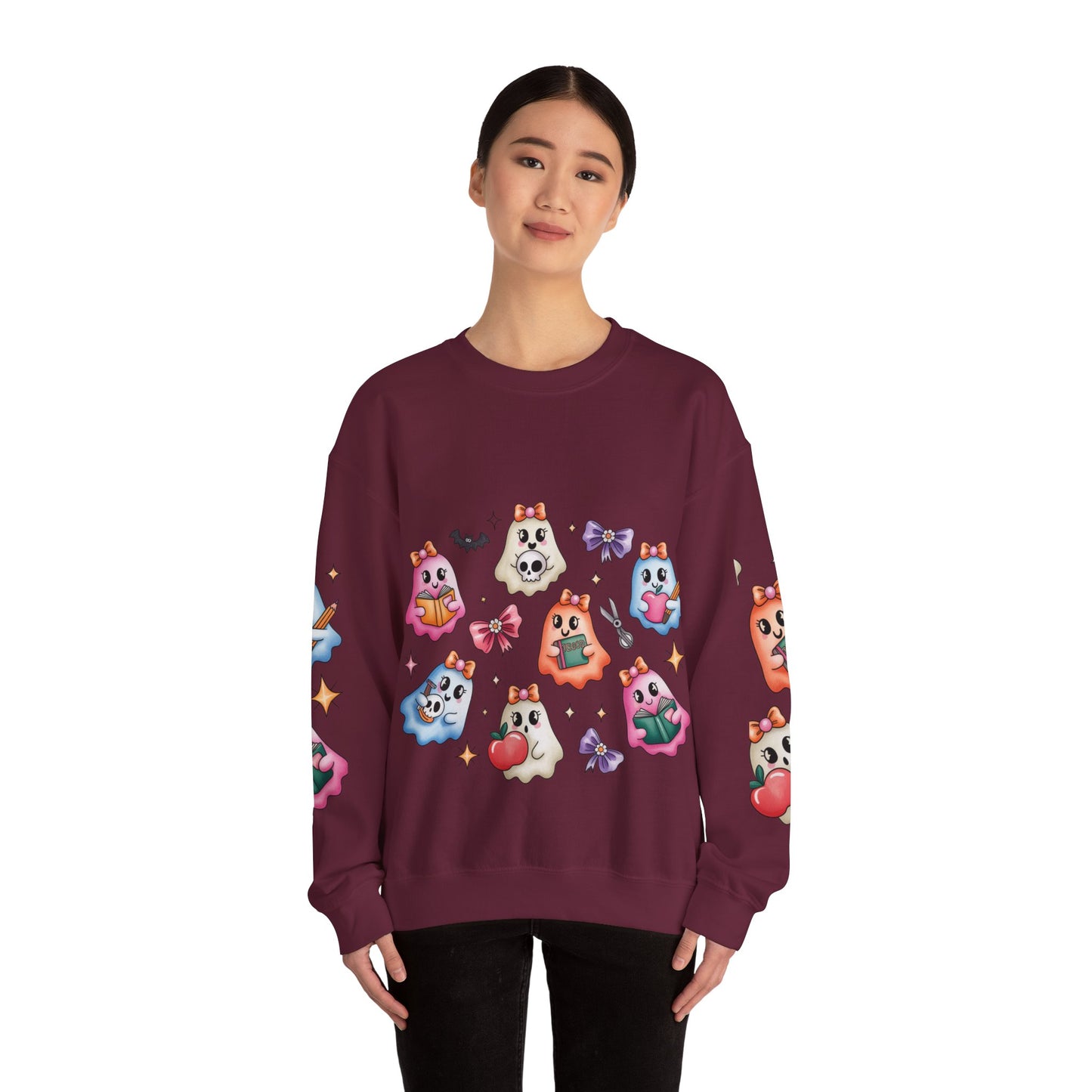 Cute Ghosts Women Crewneck Sweatshirt, Cozy Halloween Apparel, Spooky Season Outfit, Gift for Ghost Lovers, Funny Sweatshirt for Fall
