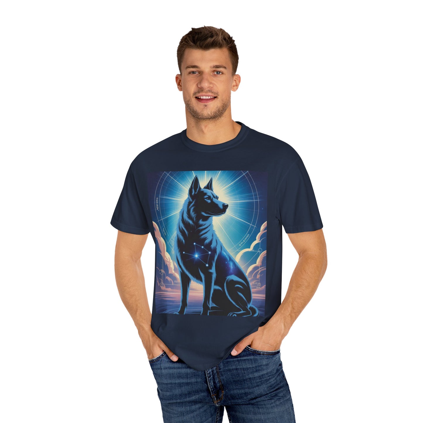 Cosmic Canine Men's T-shirt | Starry Dog Graphic Tee, Animal Lover Gift, Soft Cotton Top, Casual Wear, Unique Pet Shirt