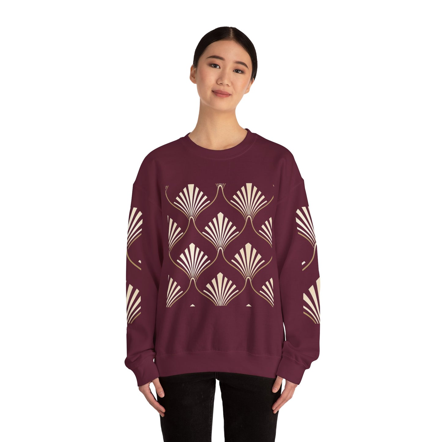 Elegant Gold Fan Pattern Crewneck Sweatshirt