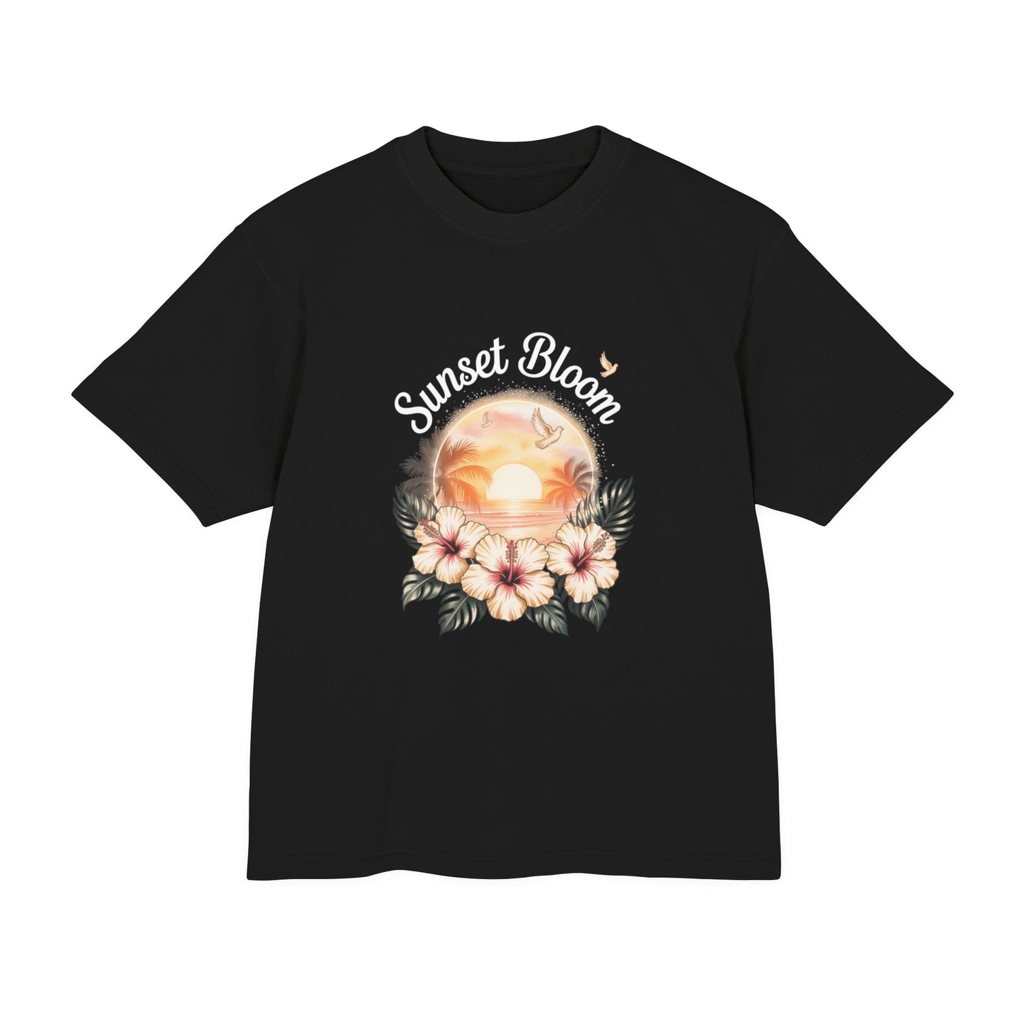 Sunset Bloom Heavy Tee | Soft Urban T-Shirt, Summer Outfit, Floral Graphic Tee, Beachwear, Gift for Her