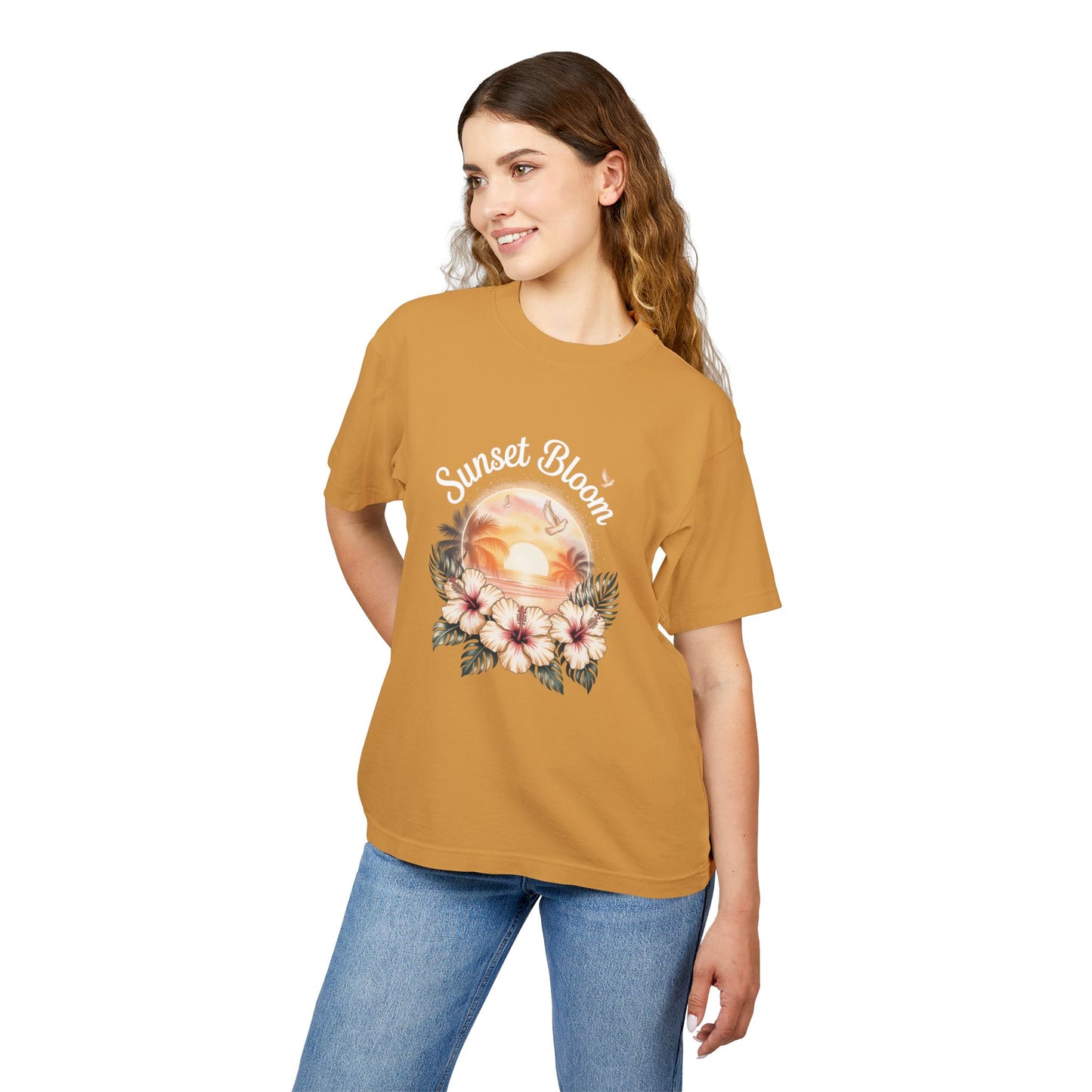 Sunset Bloom Heavy Tee | Soft Urban T-Shirt, Summer Outfit, Floral Graphic Tee, Beachwear, Gift for Her