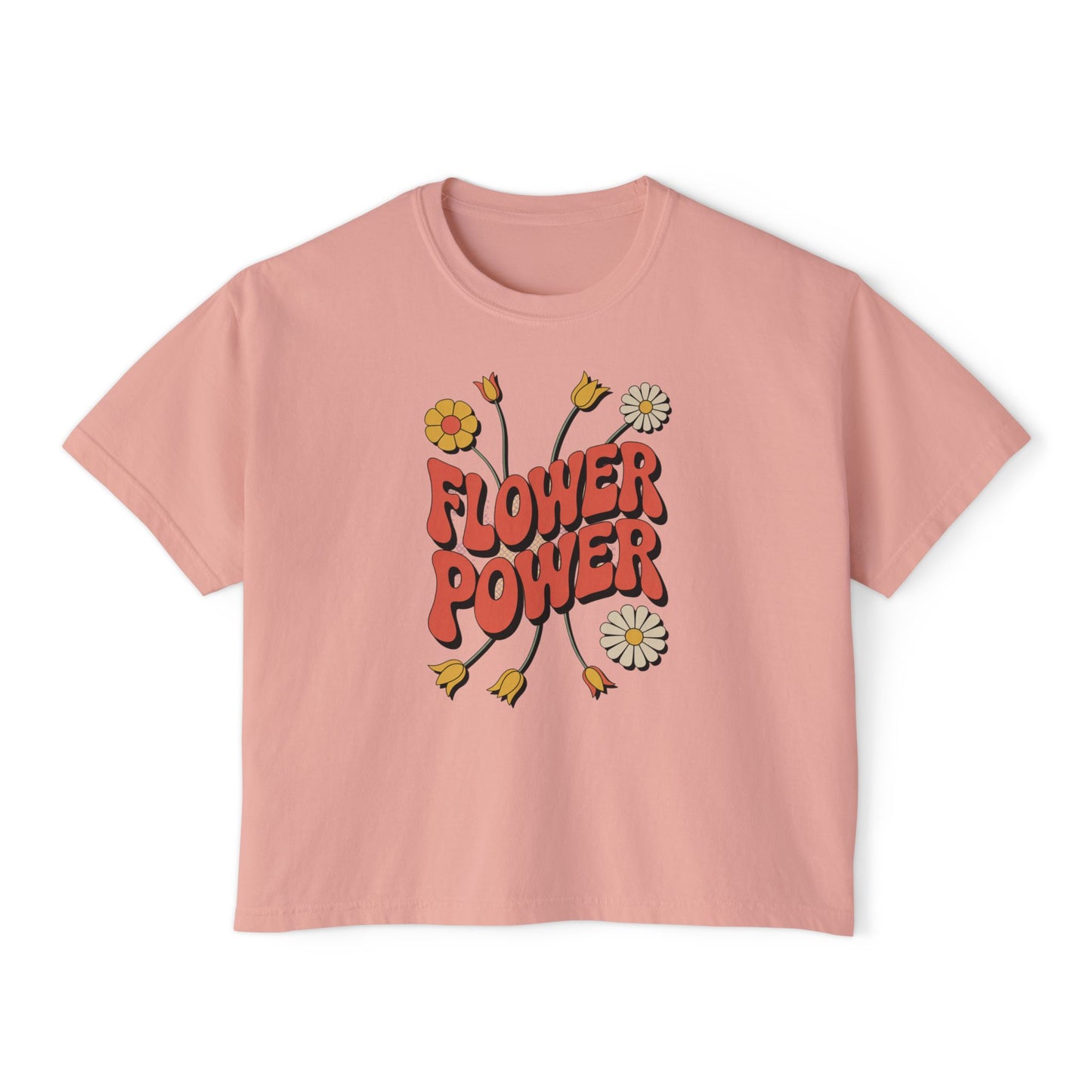 Flower Power Women's Boxy Tee, Vintage Inspired Top, Casual Streetwear, Boho Style Shirt, Perfect for Festivals, Everyday Wear