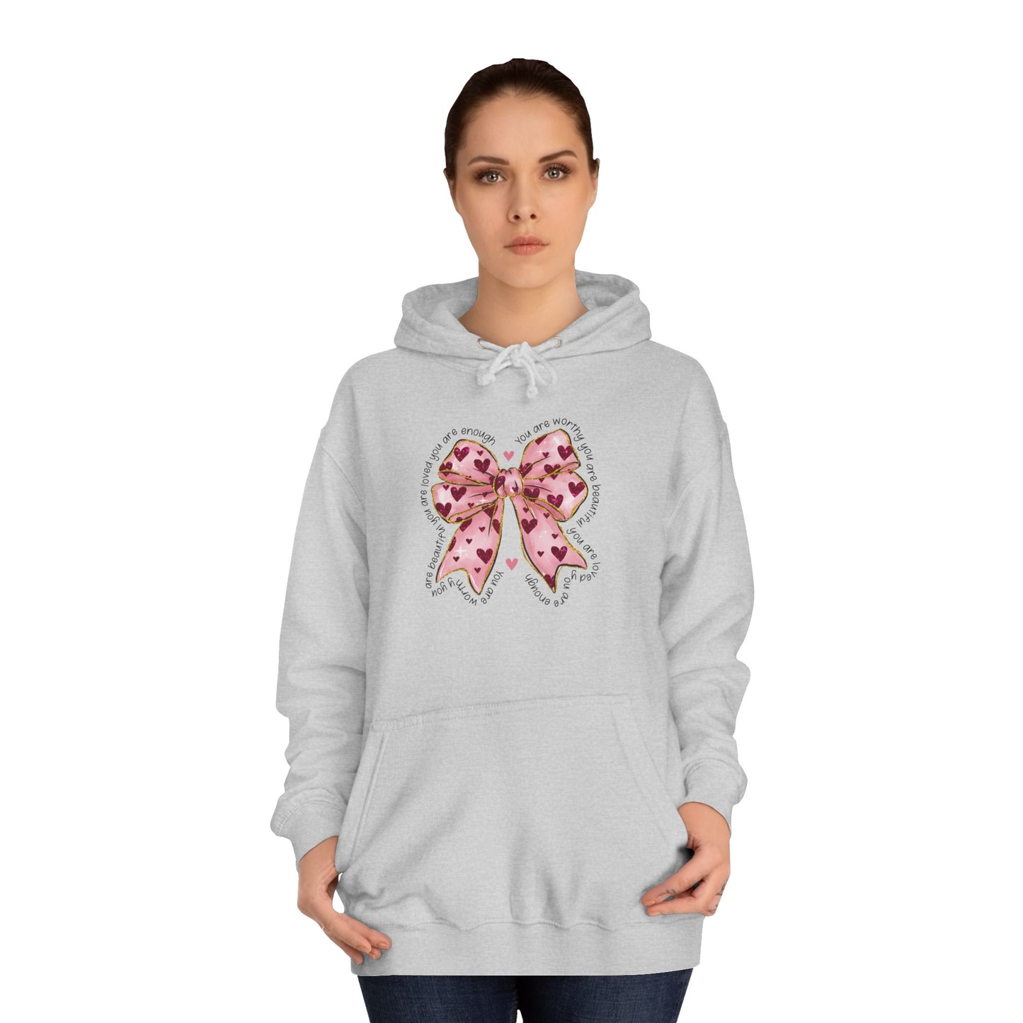 Cute Pink Bow College Hoodie - Stylish & Comfy