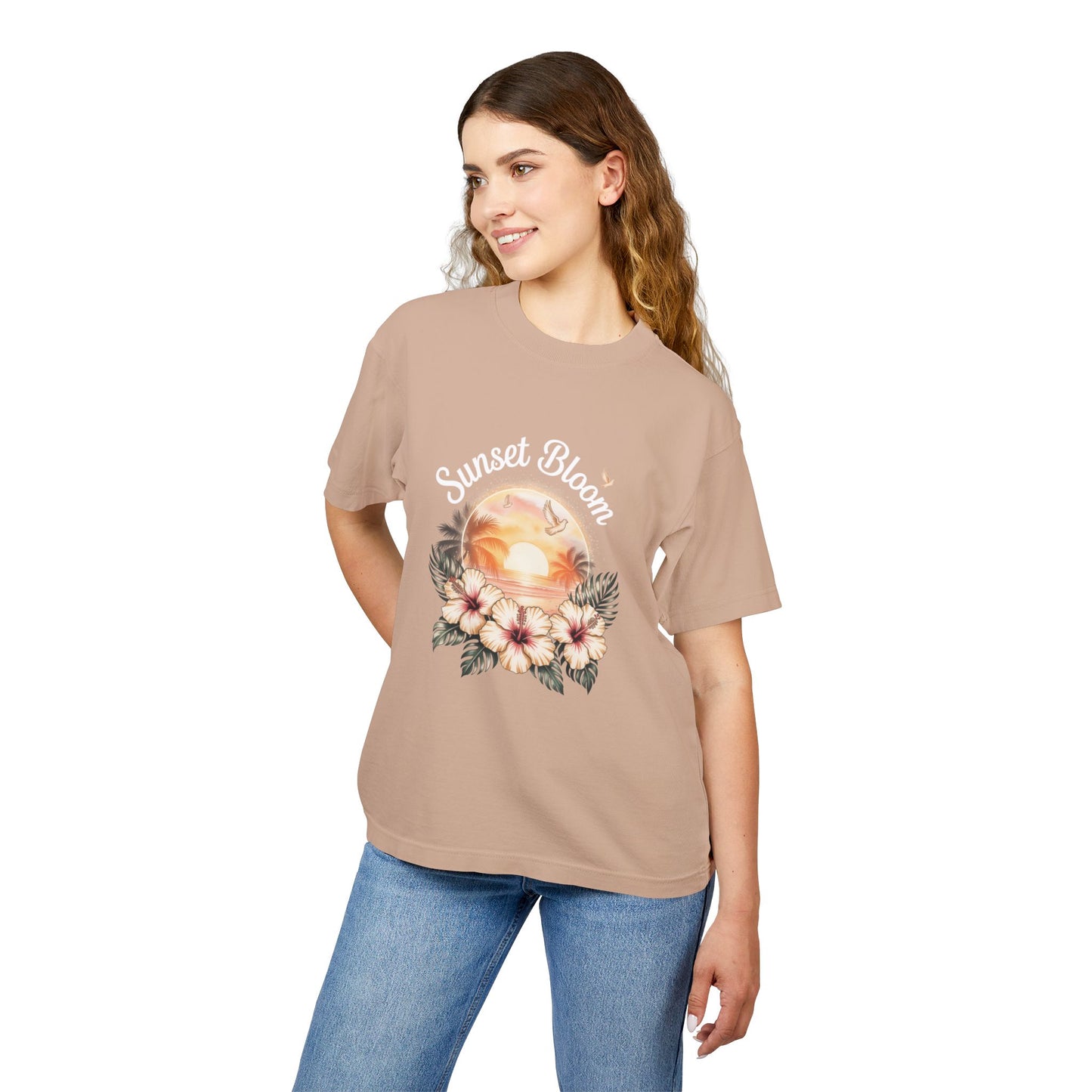 Sunset Bloom Heavy Tee | Soft Urban T-Shirt, Summer Outfit, Floral Graphic Tee, Beachwear, Gift for Her