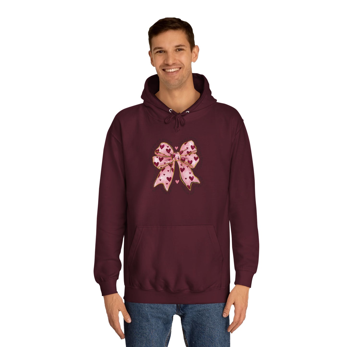 Cute Pink Bow College Hoodie - Stylish & Comfy