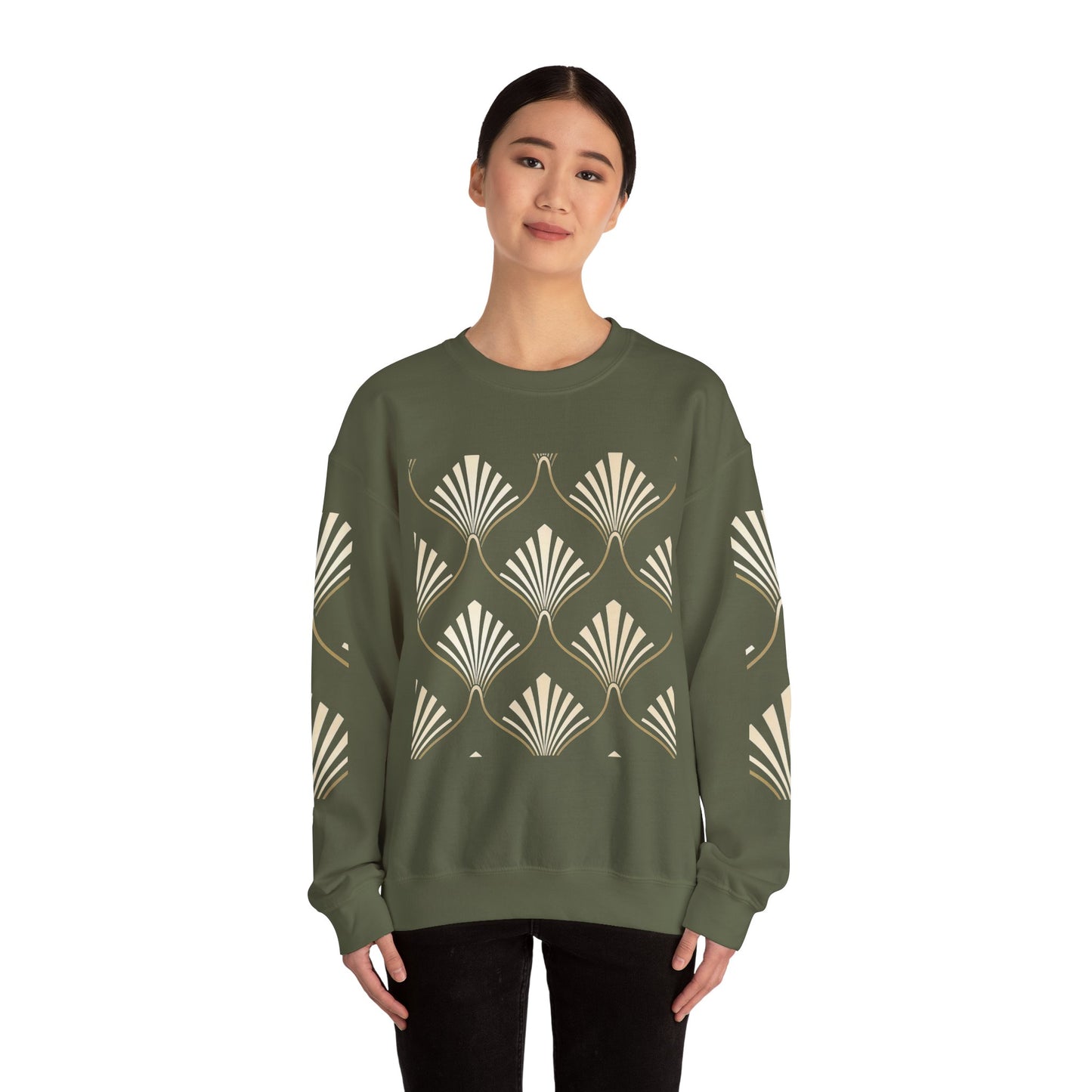 Elegant Gold Fan Pattern Crewneck Sweatshirt