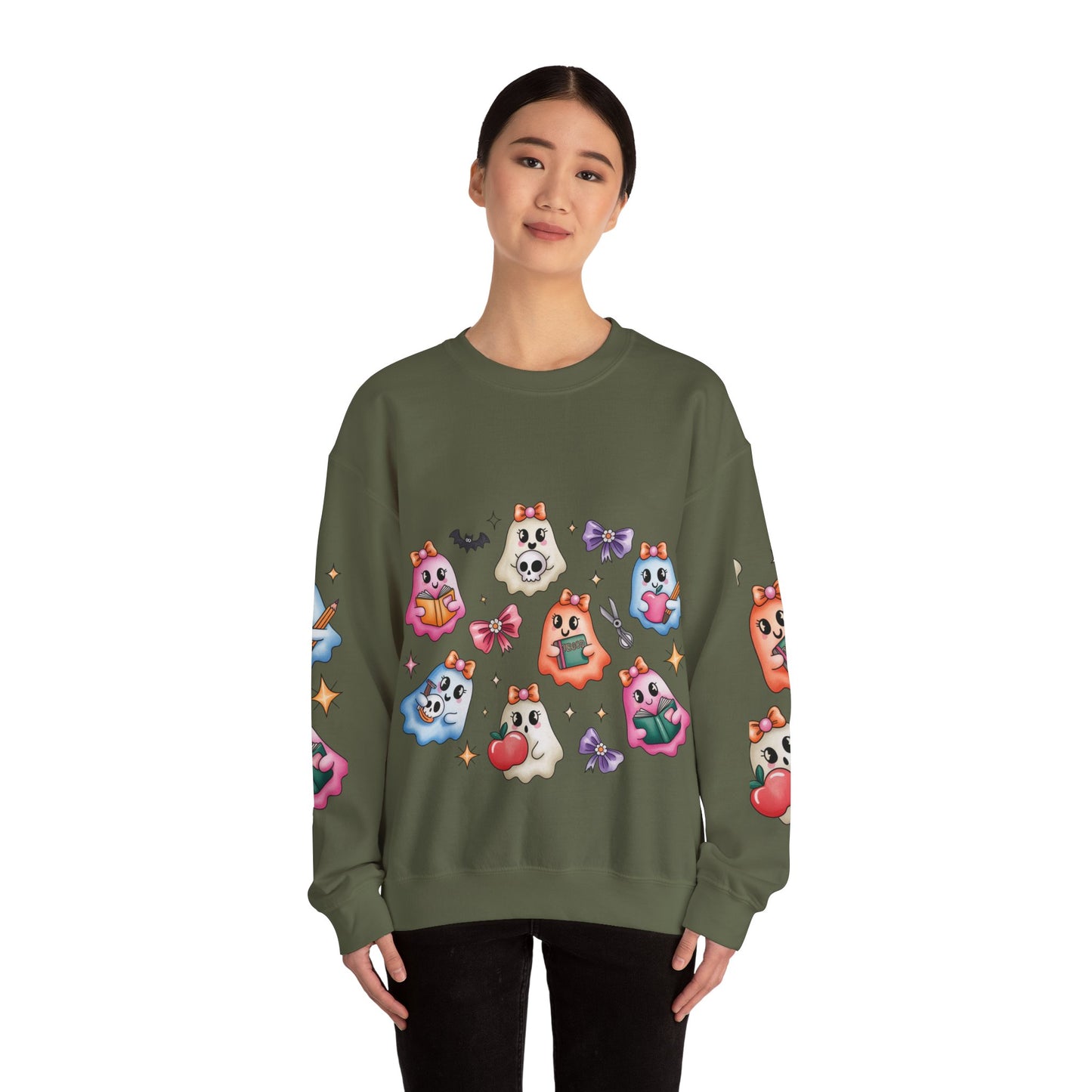 Cute Ghosts Women Crewneck Sweatshirt, Cozy Halloween Apparel, Spooky Season Outfit, Gift for Ghost Lovers, Funny Sweatshirt for Fall