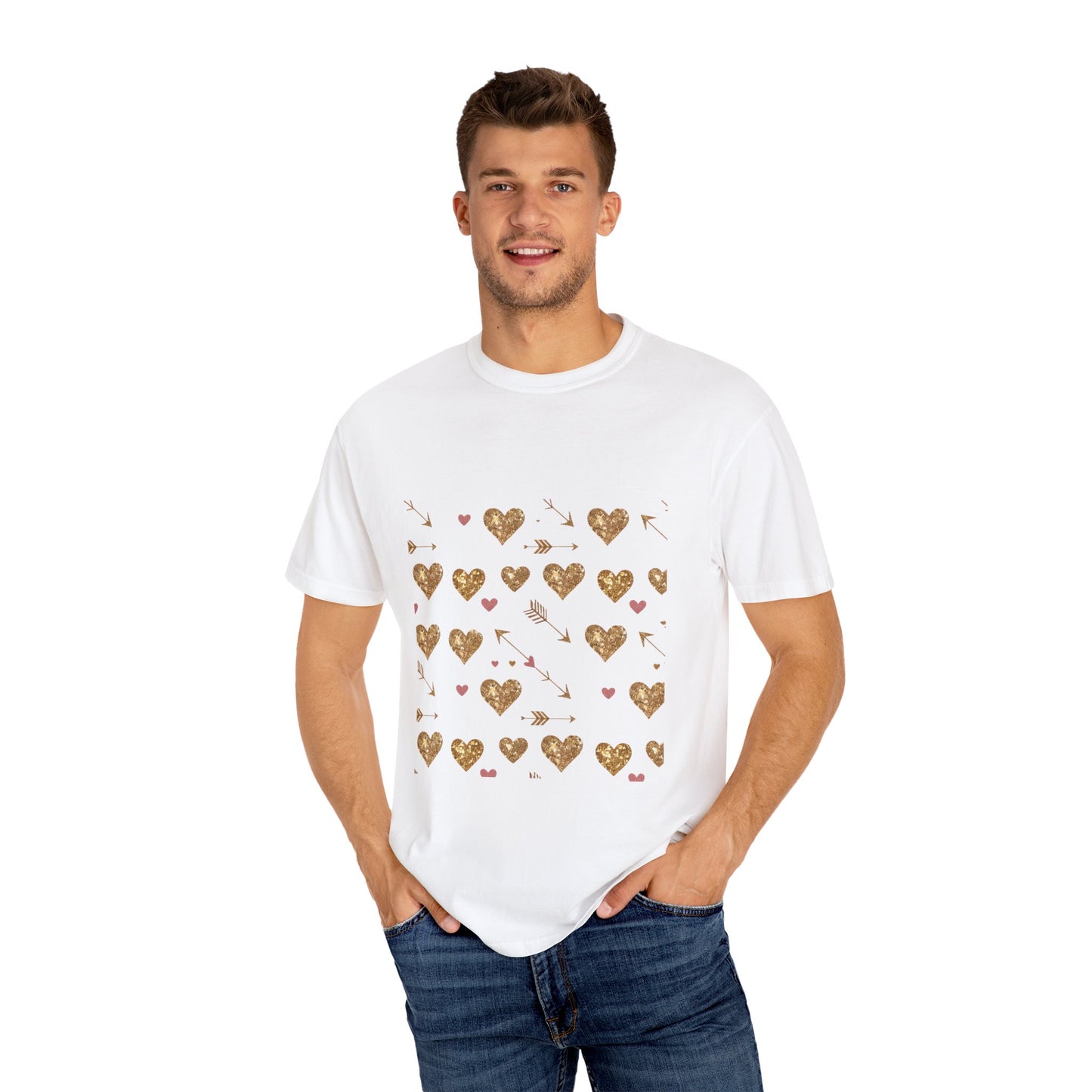 Gold Heart Pattern Women T-Shirt - Perfect for Everyday Love