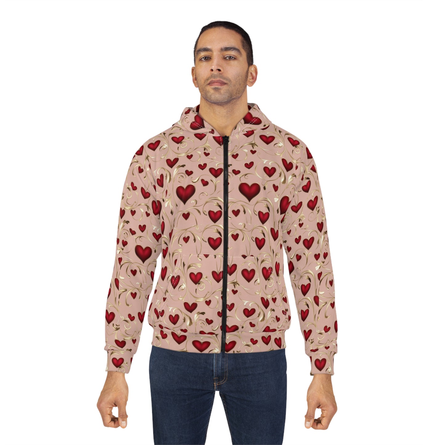 Love Hearts Zip Hoodie - Cozy Valentine's Day Apparel