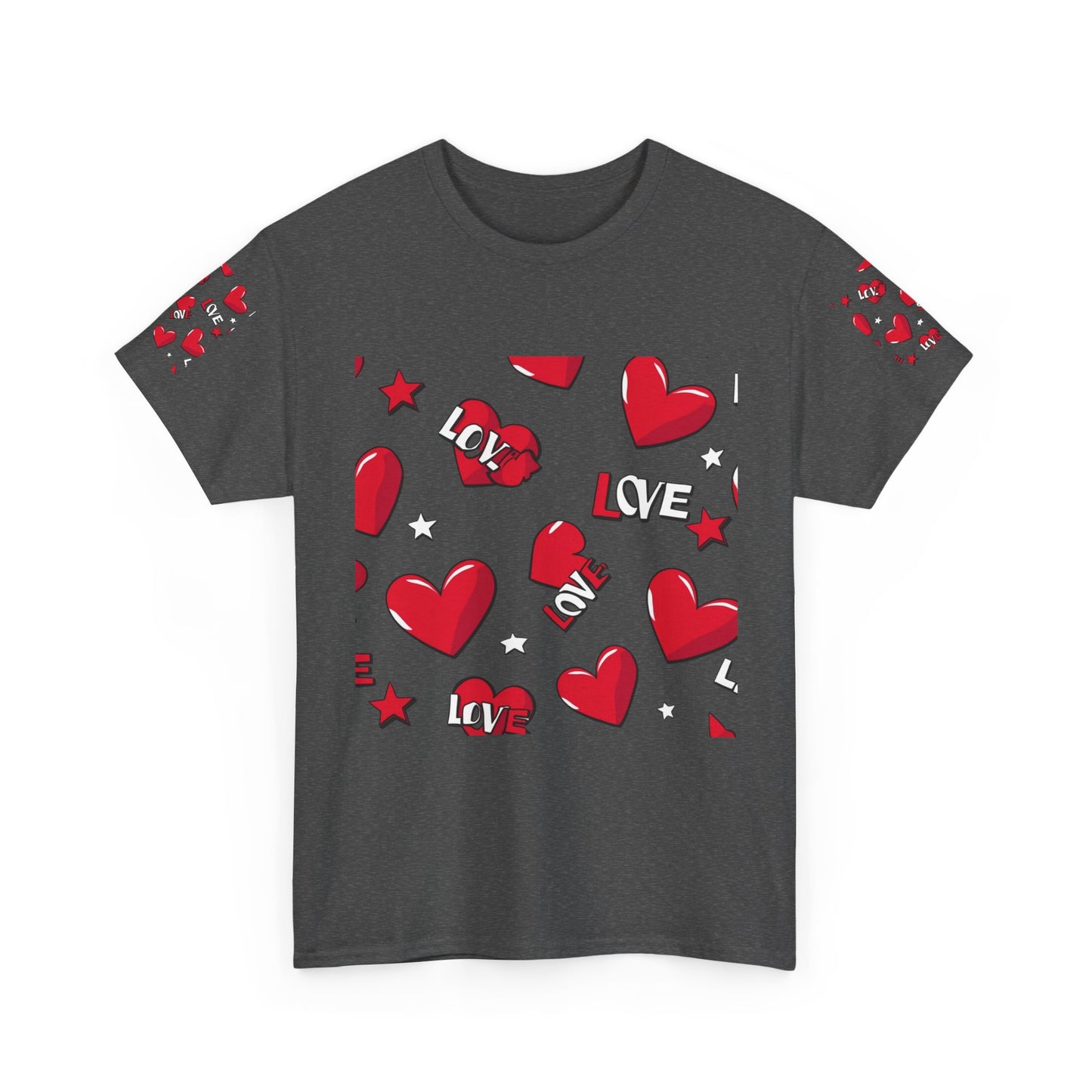 Romantic Love Heart Heavy Cotton Tee - Perfect for Everyday Wear