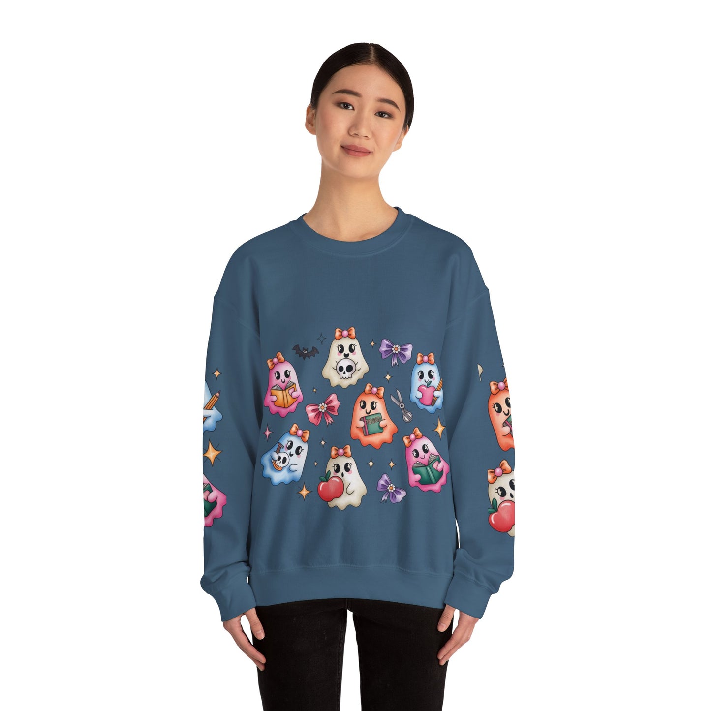 Cute Ghosts Women Crewneck Sweatshirt, Cozy Halloween Apparel, Spooky Season Outfit, Gift for Ghost Lovers, Funny Sweatshirt for Fall
