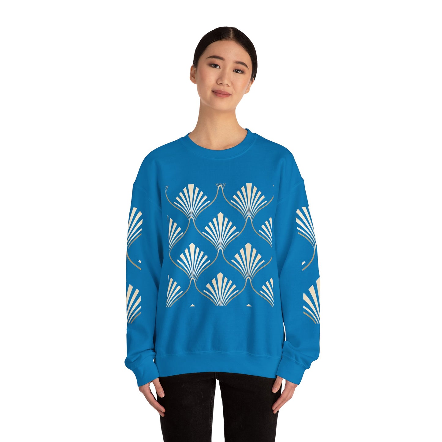 Elegant Gold Fan Pattern Crewneck Sweatshirt