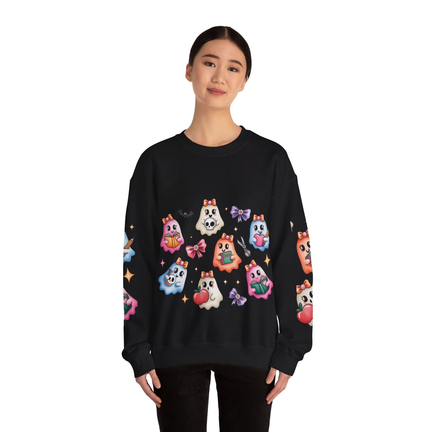 Cute Ghosts Women Crewneck Sweatshirt, Cozy Halloween Apparel, Spooky Season Outfit, Gift for Ghost Lovers, Funny Sweatshirt for Fall