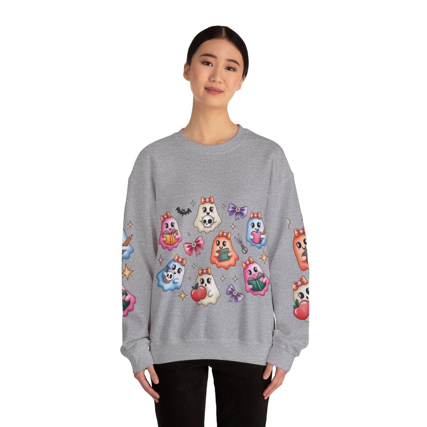Cute Ghosts Women Crewneck Sweatshirt, Cozy Halloween Apparel, Spooky Season Outfit, Gift for Ghost Lovers, Funny Sweatshirt for Fall