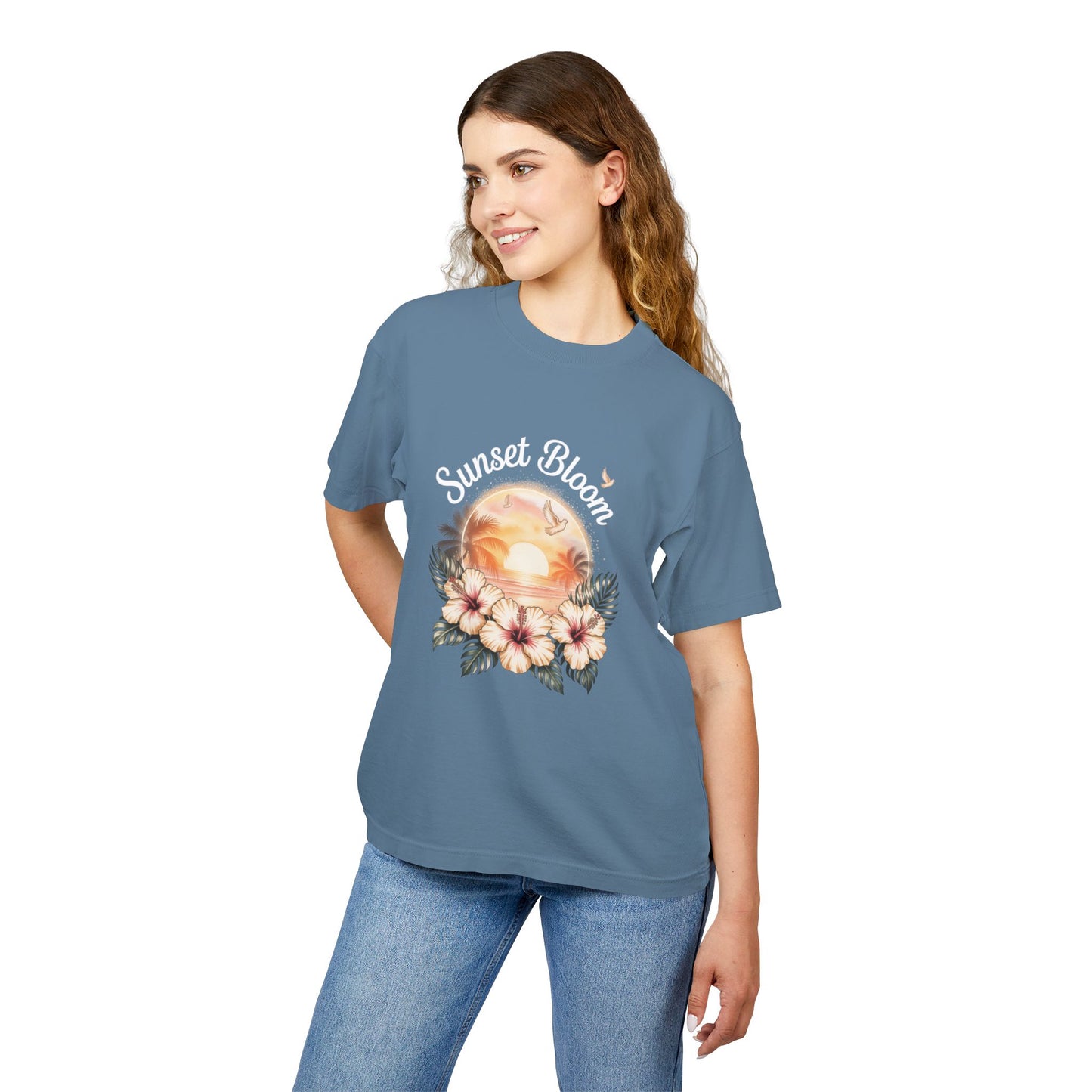 Sunset Bloom Heavy Tee | Soft Urban T-Shirt, Summer Outfit, Floral Graphic Tee, Beachwear, Gift for Her