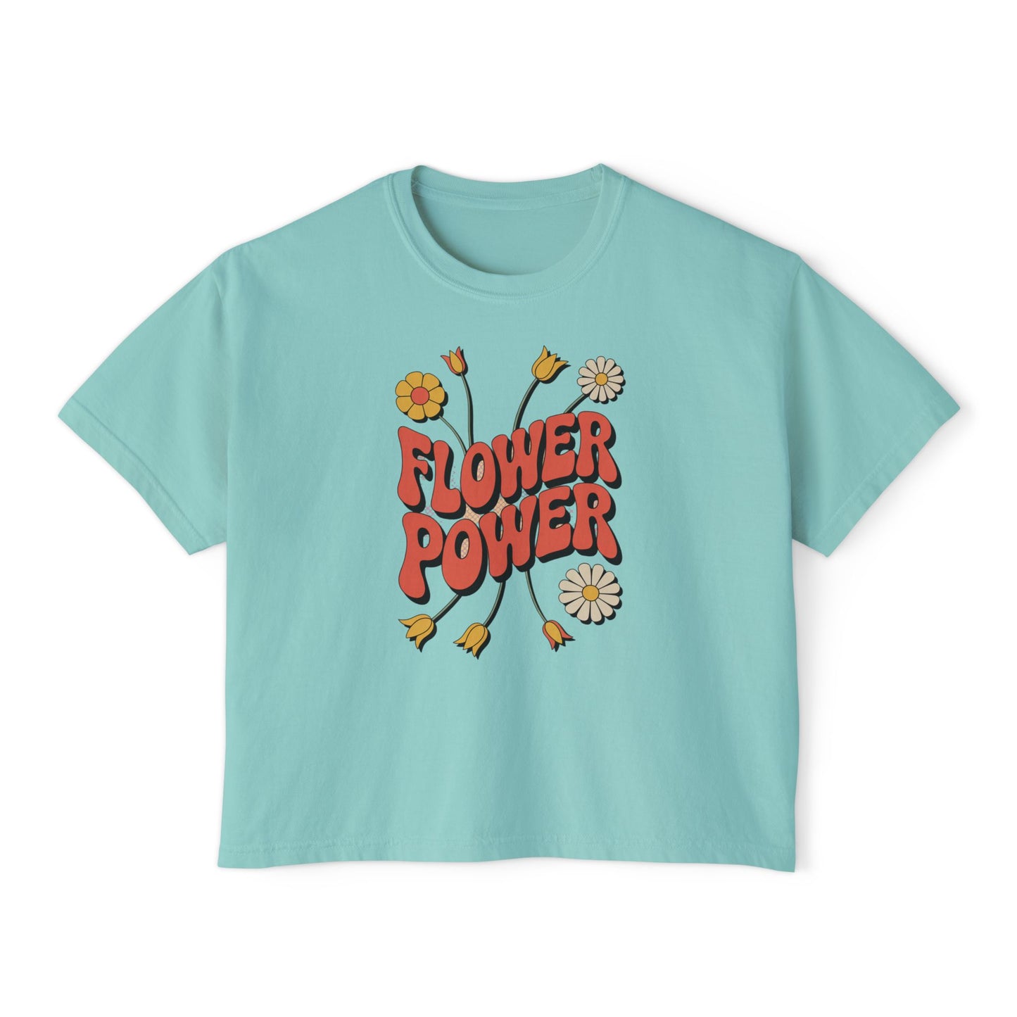 Flower Power Women's Boxy Tee, Vintage Inspired Top, Casual Streetwear, Boho Style Shirt, Perfect for Festivals, Everyday Wear
