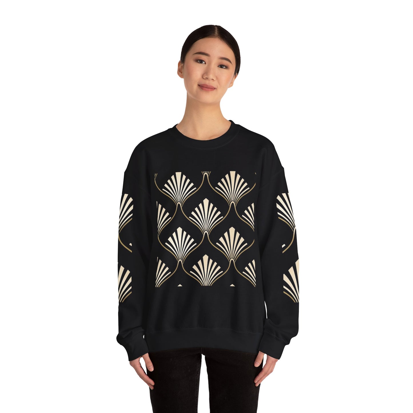 Elegant Gold Fan Pattern Crewneck Sweatshirt