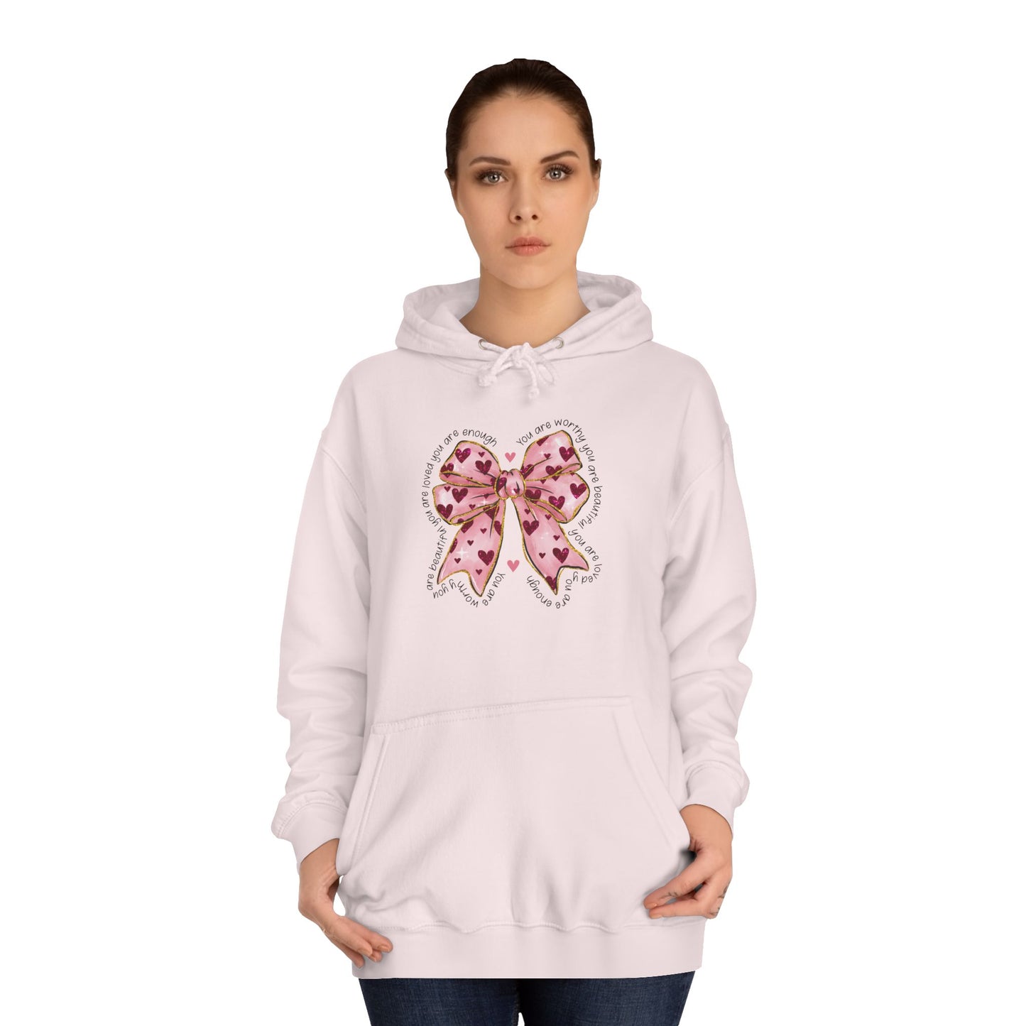 Cute Pink Bow College Hoodie - Stylish & Comfy