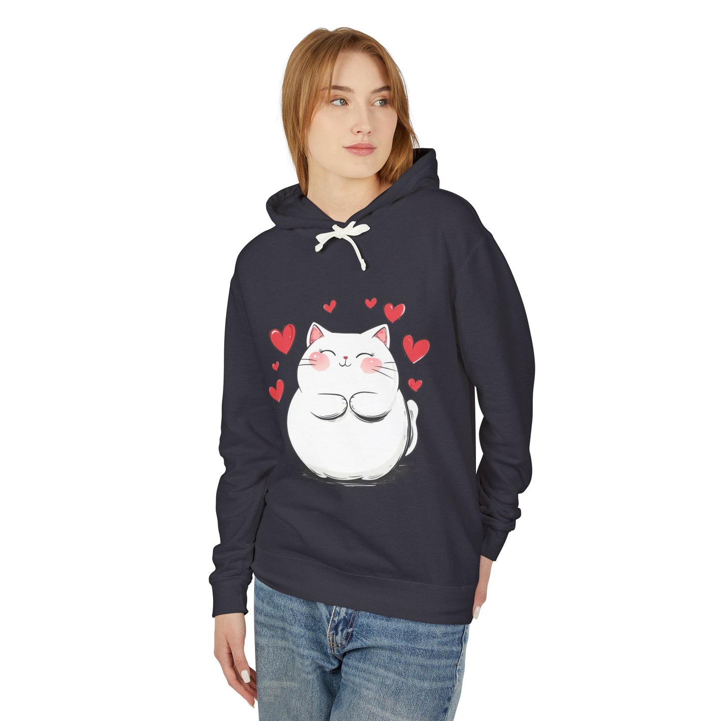 Cute Cat Love Lightweight Hooded Sweatshirt