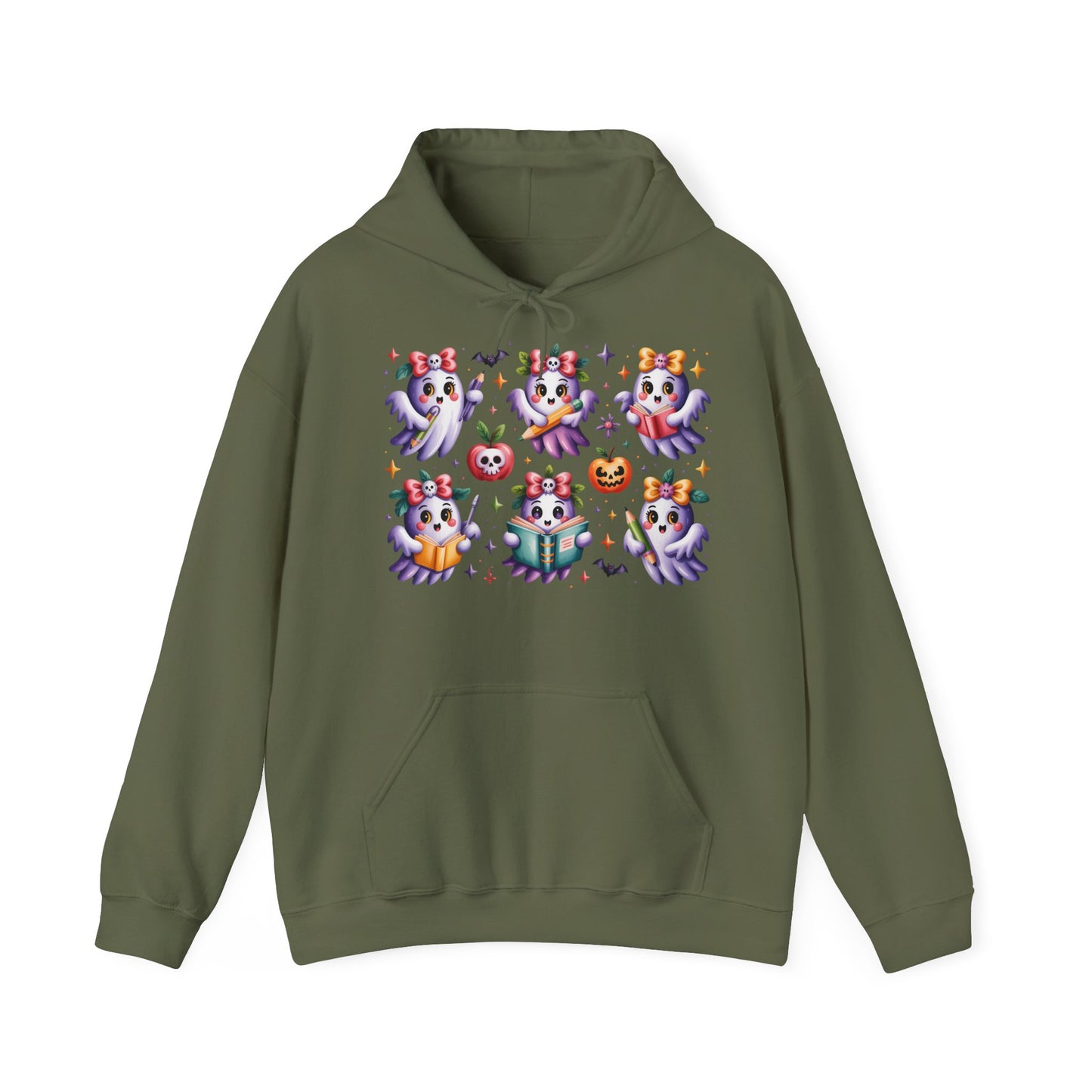 Whimsical Ghosts Halloween Hoodie, Spooky Sweatshirt, Women Cozy Pullover, Halloween Apparel, Pumpkin Decor, Ghostly Fashion