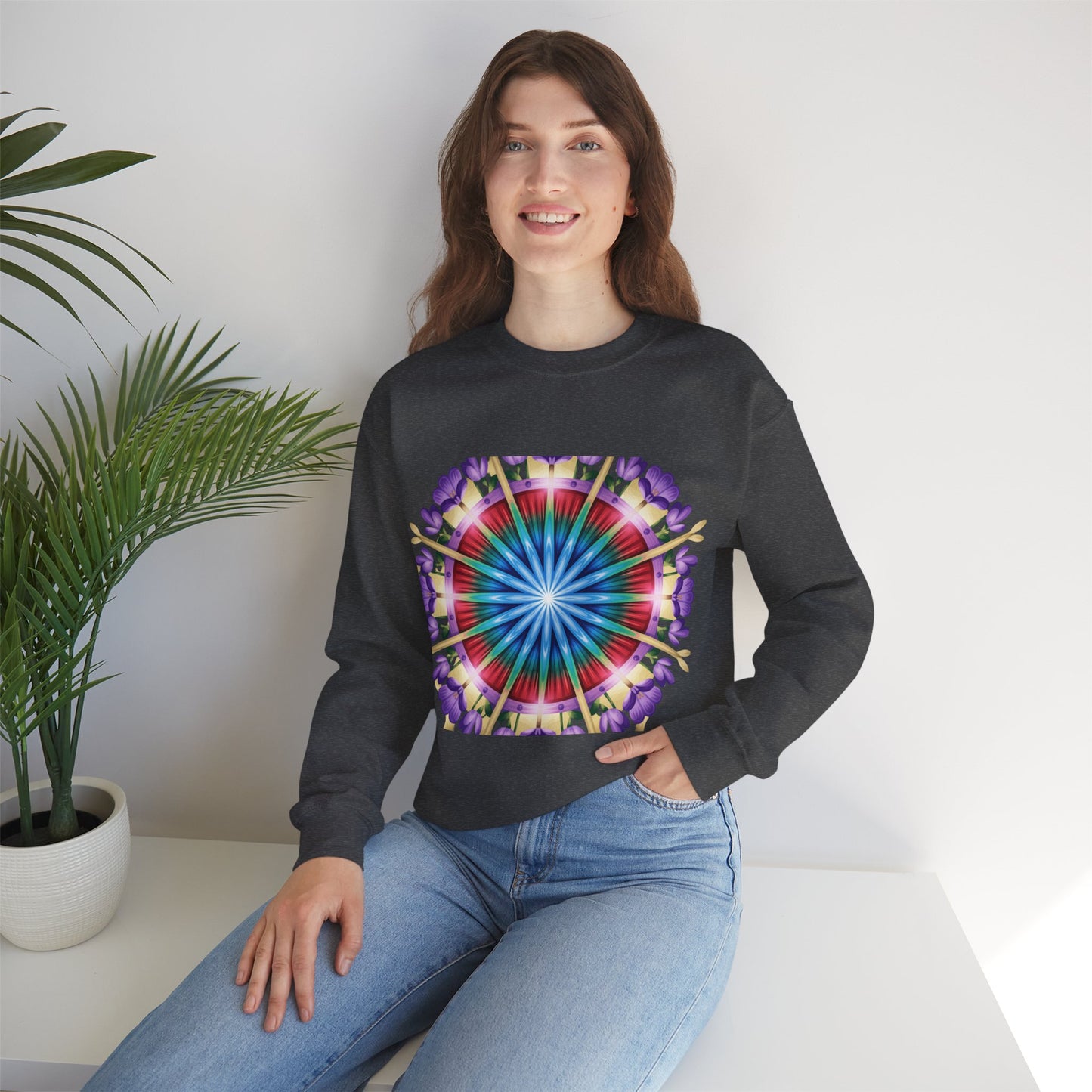 Vibrant Floral Mandala Crewneck Sweatshirt | Cozy Apparel, Stylish Gift, Casual Wear, Everyday Comfort, Botanical Design