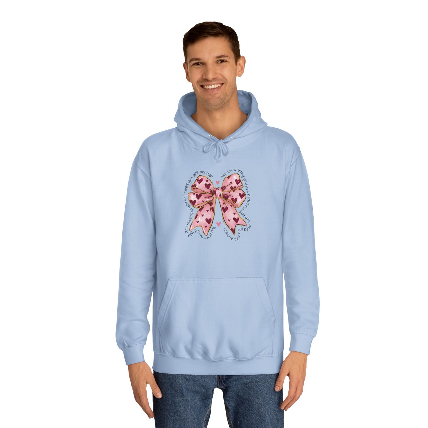 Cute Pink Bow College Hoodie - Stylish & Comfy