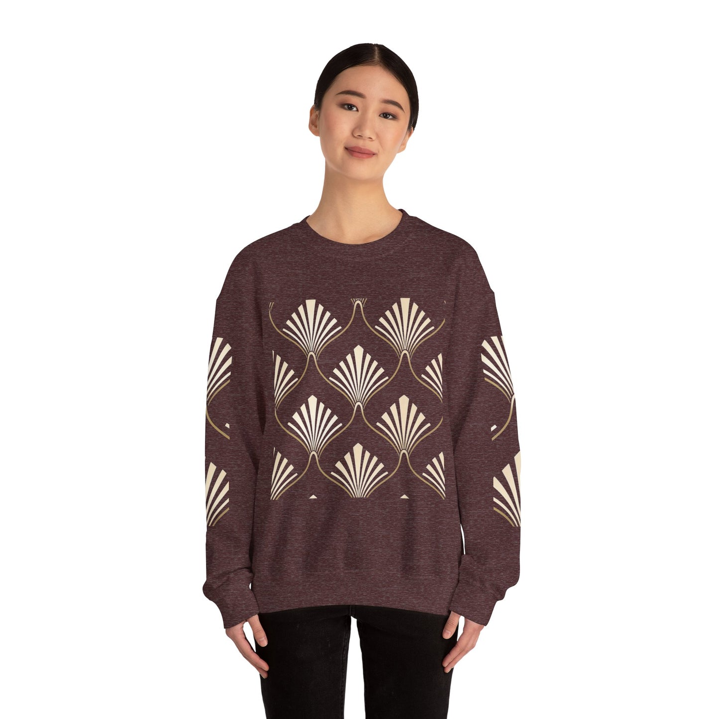 Elegant Gold Fan Pattern Crewneck Sweatshirt