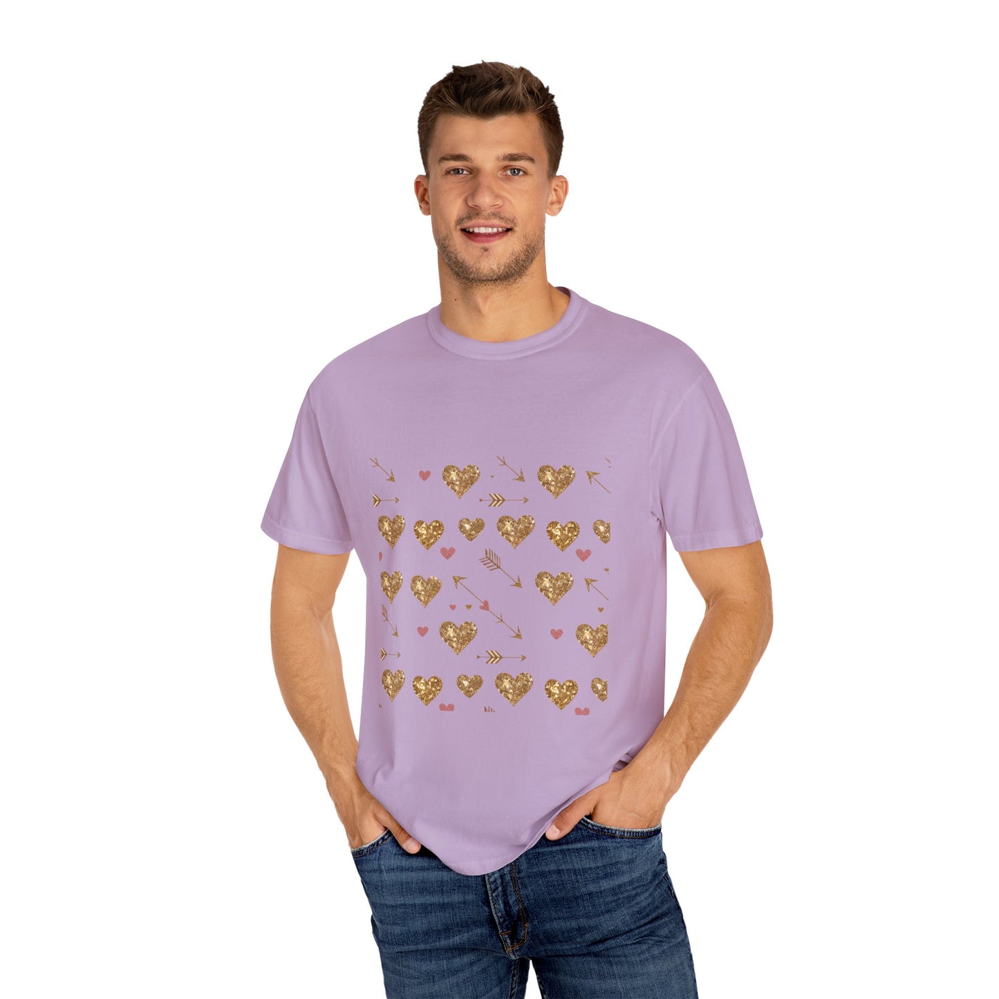 Gold Heart Pattern Women T-Shirt - Perfect for Everyday Love