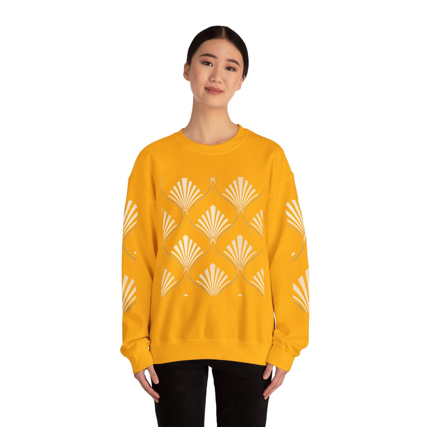 Elegant Gold Fan Pattern Crewneck Sweatshirt