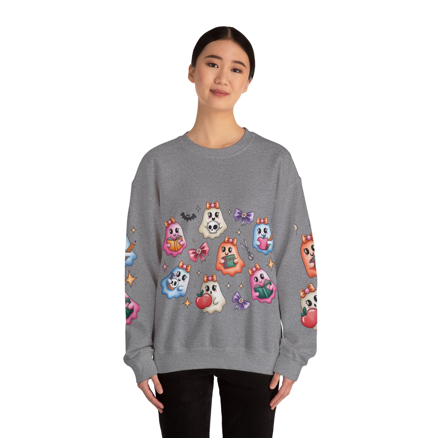 Cute Ghosts Women Crewneck Sweatshirt, Cozy Halloween Apparel, Spooky Season Outfit, Gift for Ghost Lovers, Funny Sweatshirt for Fall