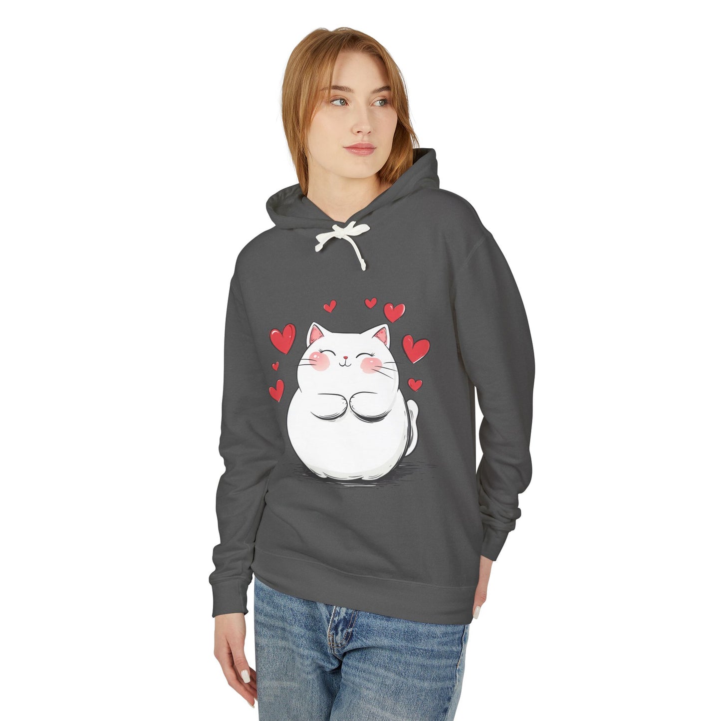 Cute Cat Love Lightweight Hooded Sweatshirt