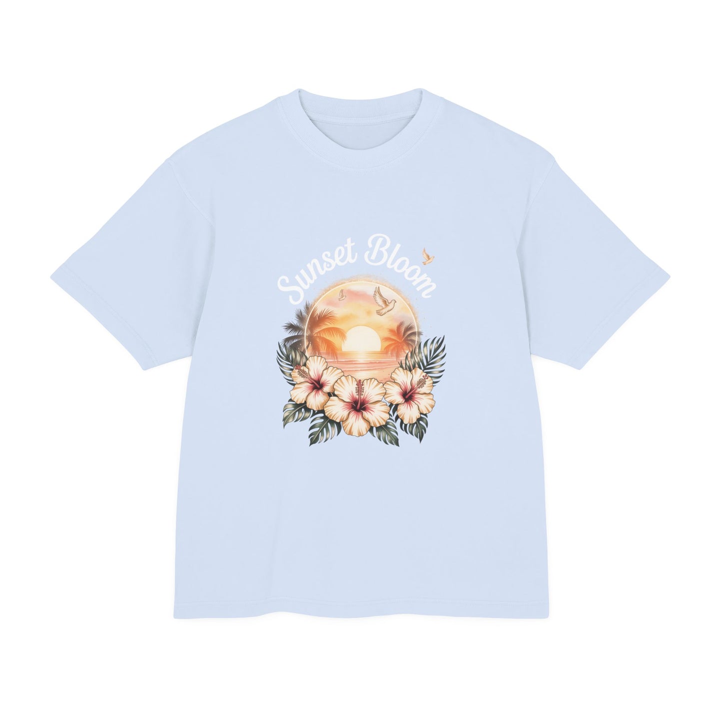 Sunset Bloom Heavy Tee | Soft Urban T-Shirt, Summer Outfit, Floral Graphic Tee, Beachwear, Gift for Her