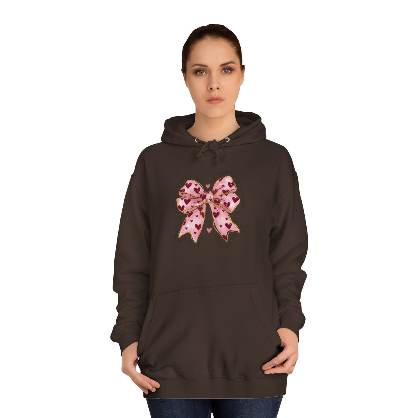 Cute Pink Bow College Hoodie - Stylish & Comfy